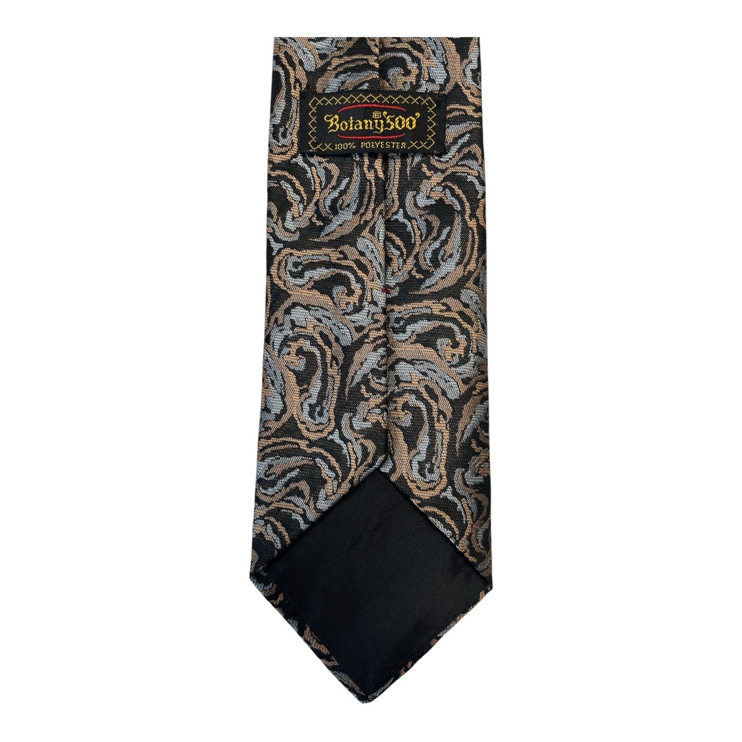 Vintage Botany 500 Paisley Tie – Black, Tan & Gray – 54” Long