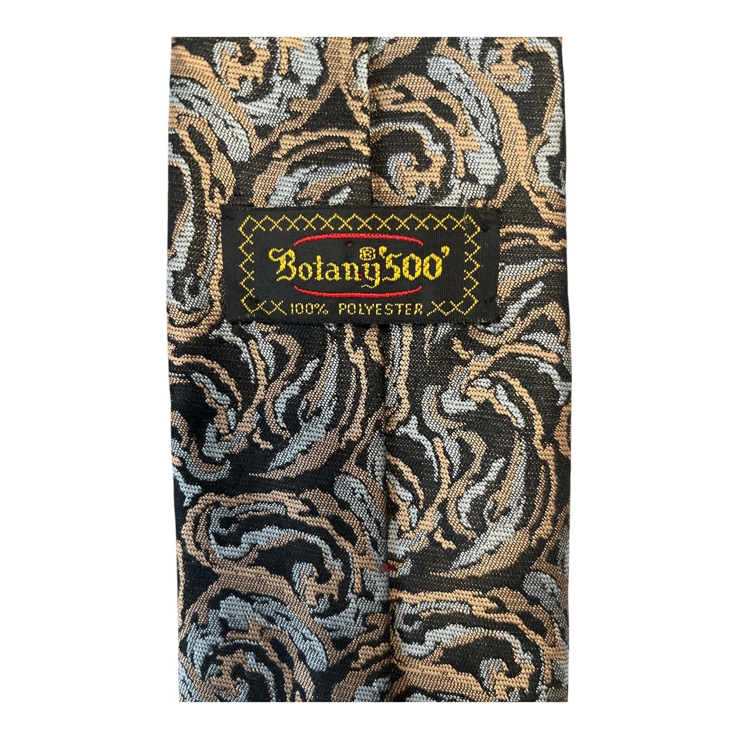 Vintage Botany 500 Paisley Tie – Black, Tan & Gray – 54” Long