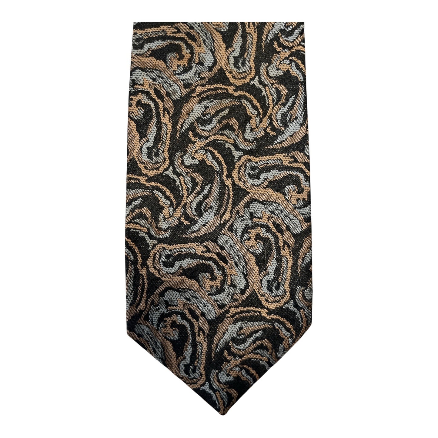 Vintage Botany 500 Paisley Tie – Black, Tan & Gray – 54” Long