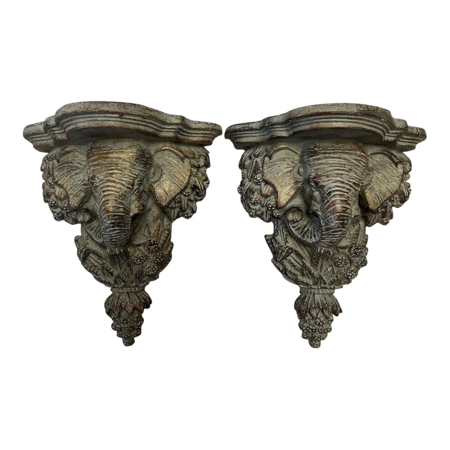 Set of 2 Kirkland's Elephant Wall Shelves – Ornate Safari Theme Sconces Jungle Decor