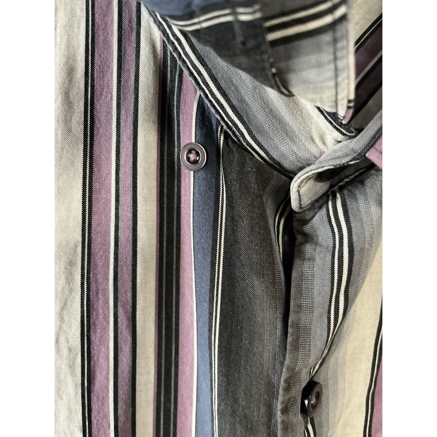 Vtg Tommy Bahama Men’s XXL Striped Shirt – Silk Blend Button Down, Gray Purple Black, 54" Chest