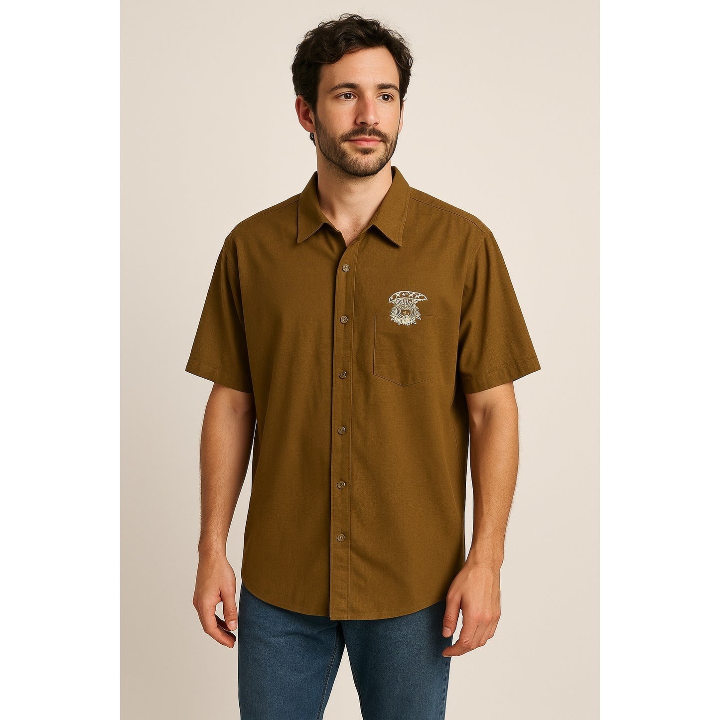 Levi’s Relaxed Fit Button-Up Shirt XXL Made in India Brown Embroidered Mushroom 56x31