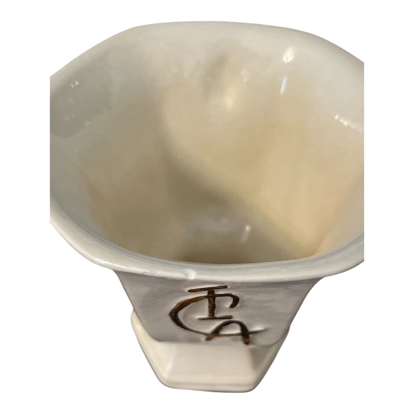 Handmade Ivory Glazed Ceramic Cup – “ICA” Monogram – Signed 915 – Studio Pottery – 3 x 3.5 in