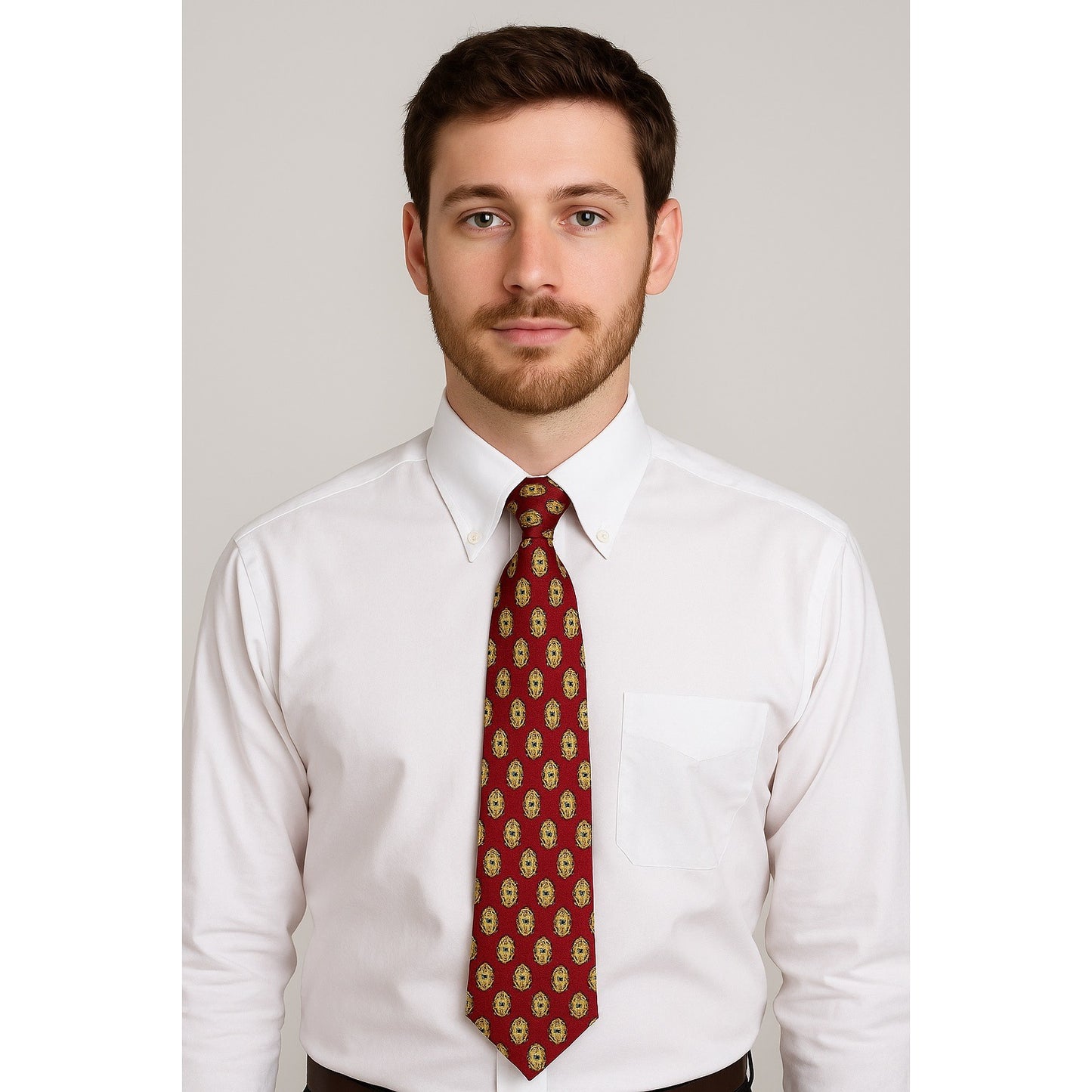 Lands’ End Silk Tie – Red Geometric Oval Pattern – 57” x 3.5” – Vintage