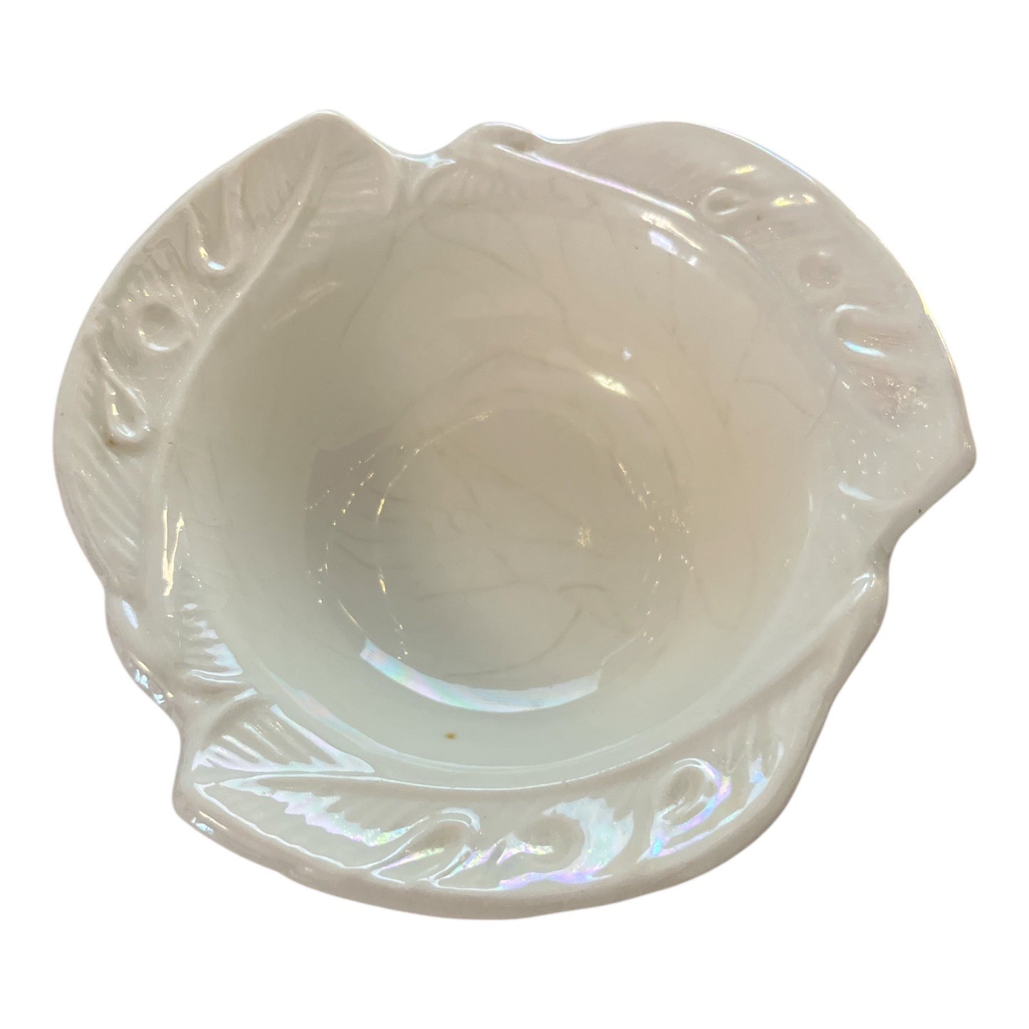 Vintage Cal-Spring Pottery Iridescent White Bowl USA – Mid-Century Ceramic Dish