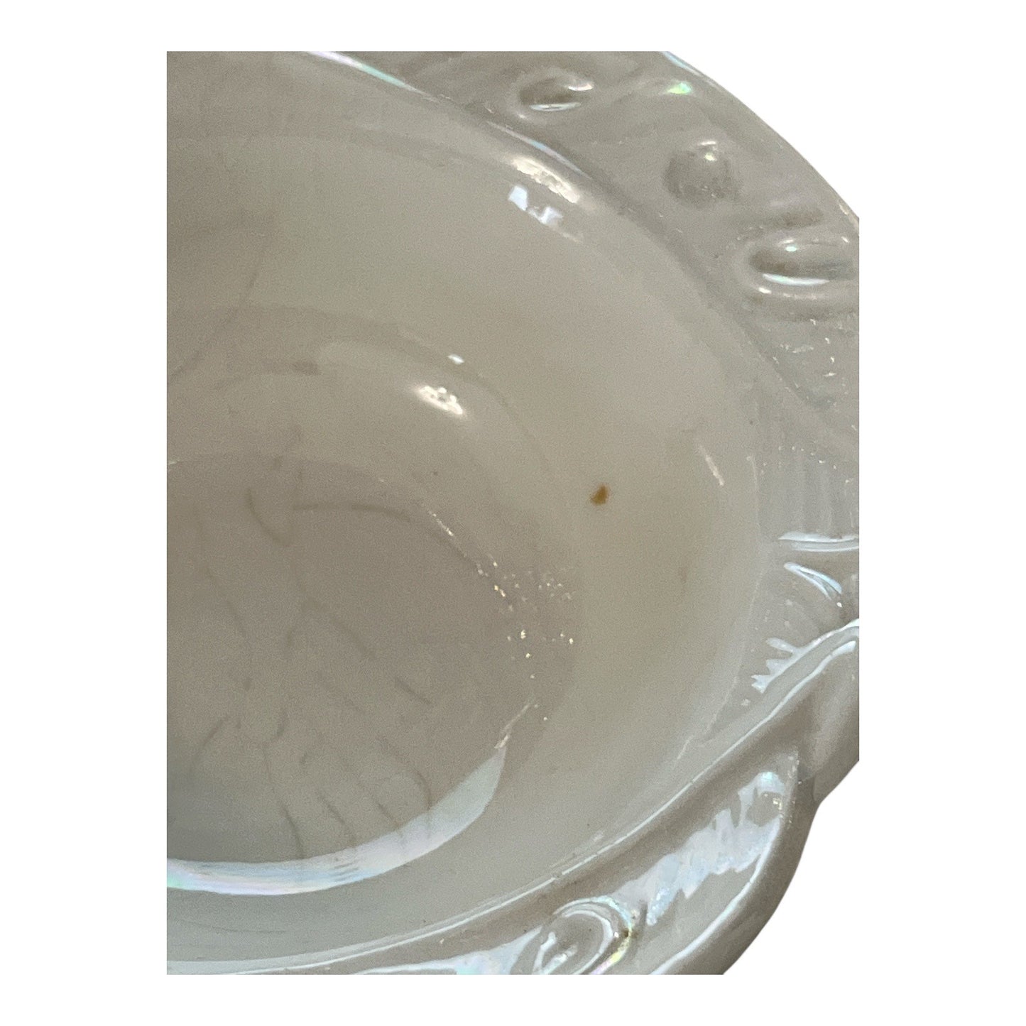 Vintage Cal-Spring Pottery Iridescent White Bowl USA – Mid-Century Ceramic Dish