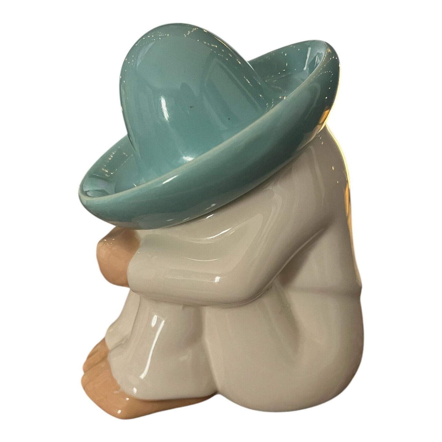 Vintage Home Interiors Sleeping Mexican Pedro "Pepe" – Fiesta Go-Along Figurine – 6" Tall – Turquoise Sombrero – 1980s–1990s