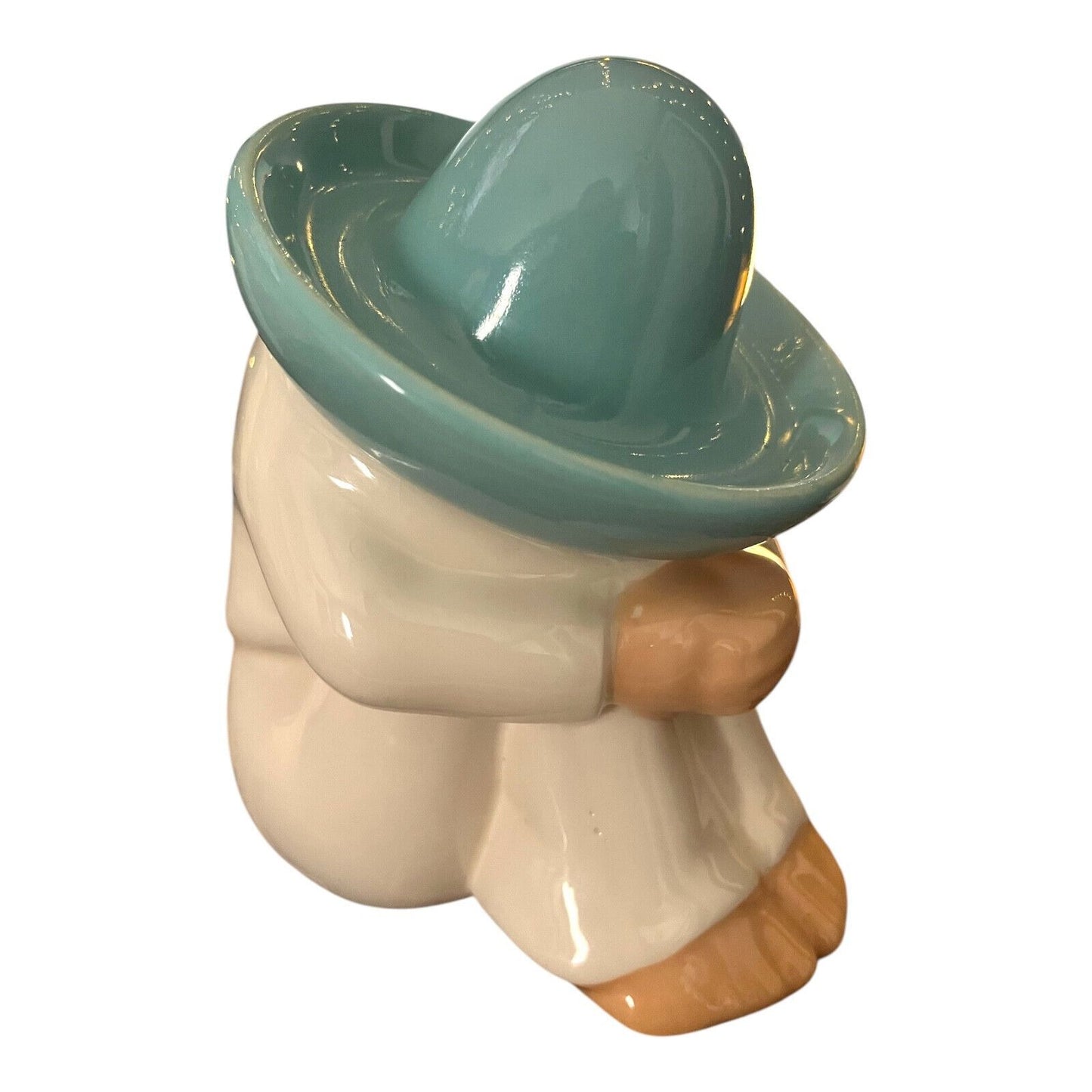 Vintage Home Interiors Sleeping Mexican Pedro "Pepe" – Fiesta Go-Along Figurine – 6" Tall – Turquoise Sombrero – 1980s–1990s