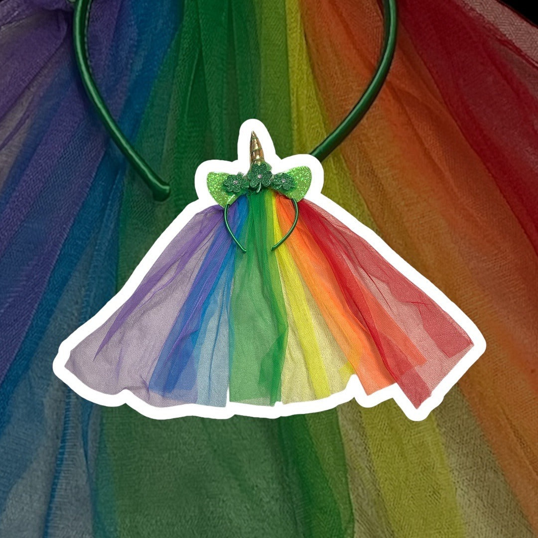 NWT Claire’s Rainbow Unicorn Horn Headband with Tulle Veil