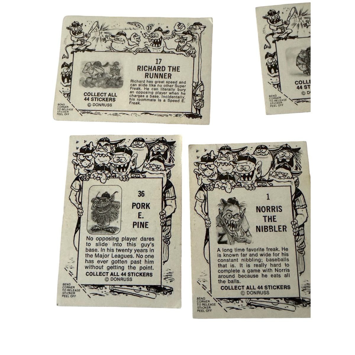 1973 Donruss Baseball Super Freaks Sticker Lot 13 Cards Series 1 White Back Vintage