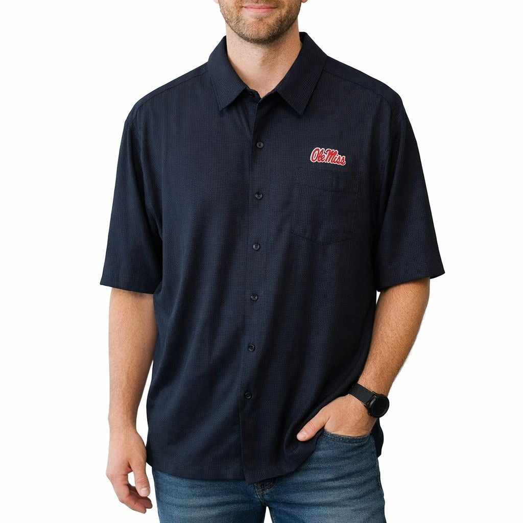 Cutter & Buck Ole Miss Rebels Button Down Shirt Mens XL Gray Check Short Sleeve
