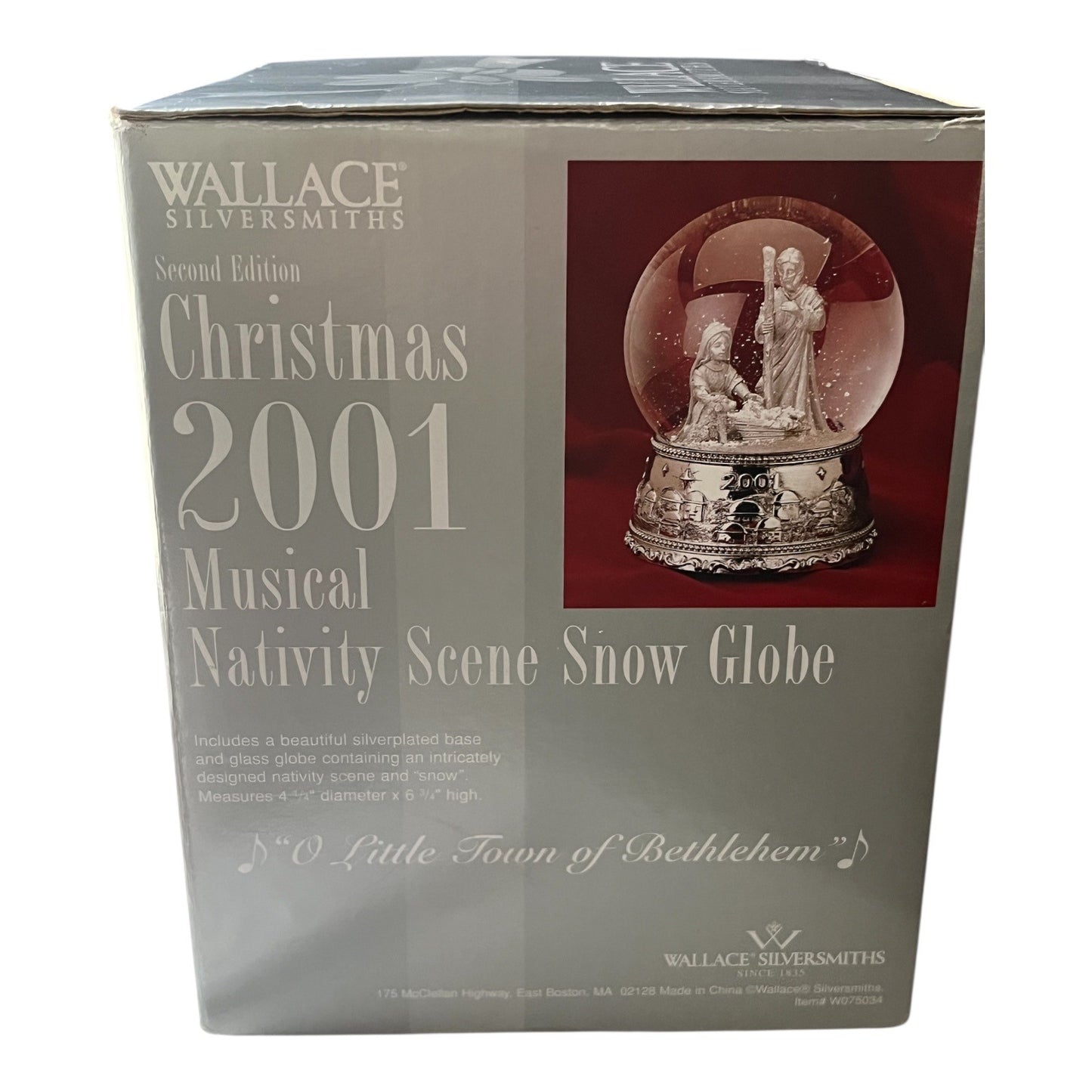 Wallace Silversmiths Christmas 2001 Musical Nativity Snow Globe – Second Edition – “O Little Town of Bethlehem”
