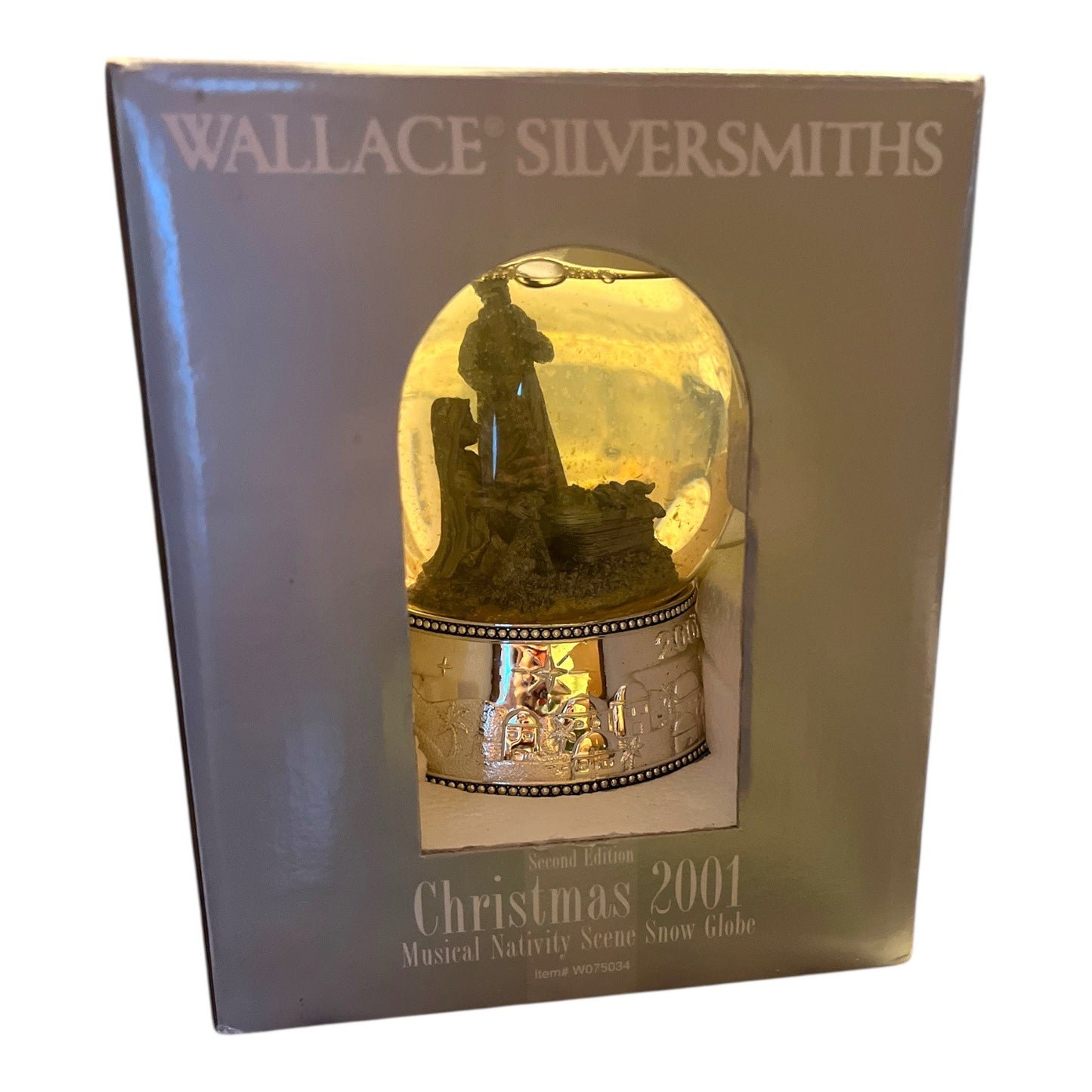 Wallace Silversmiths Christmas 2001 Musical Nativity Snow Globe – Second Edition – “O Little Town of Bethlehem”