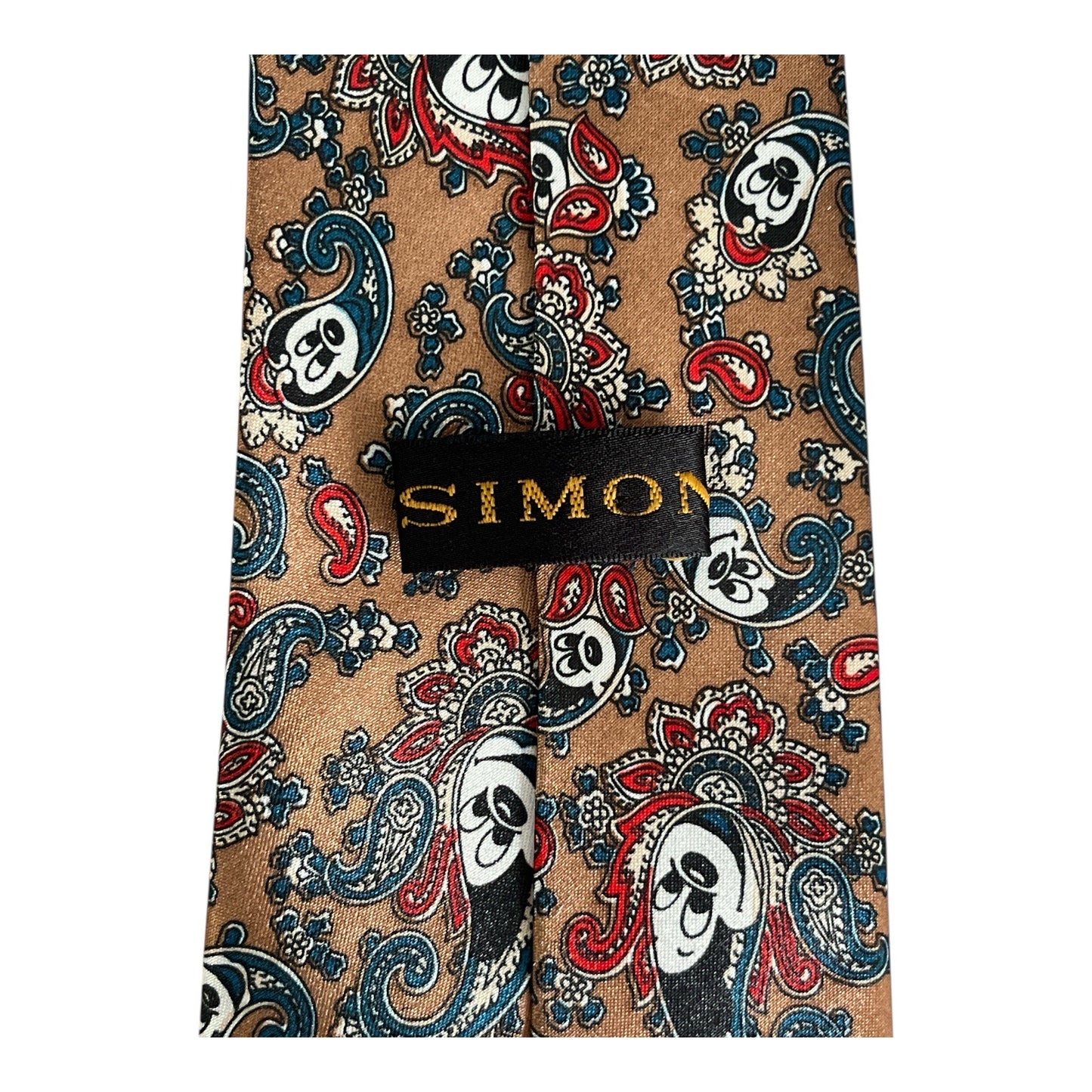 Vintage SIMON Mickey Mouse Hidden Mickey Paisley Silk Tie Brown Disney Novelty