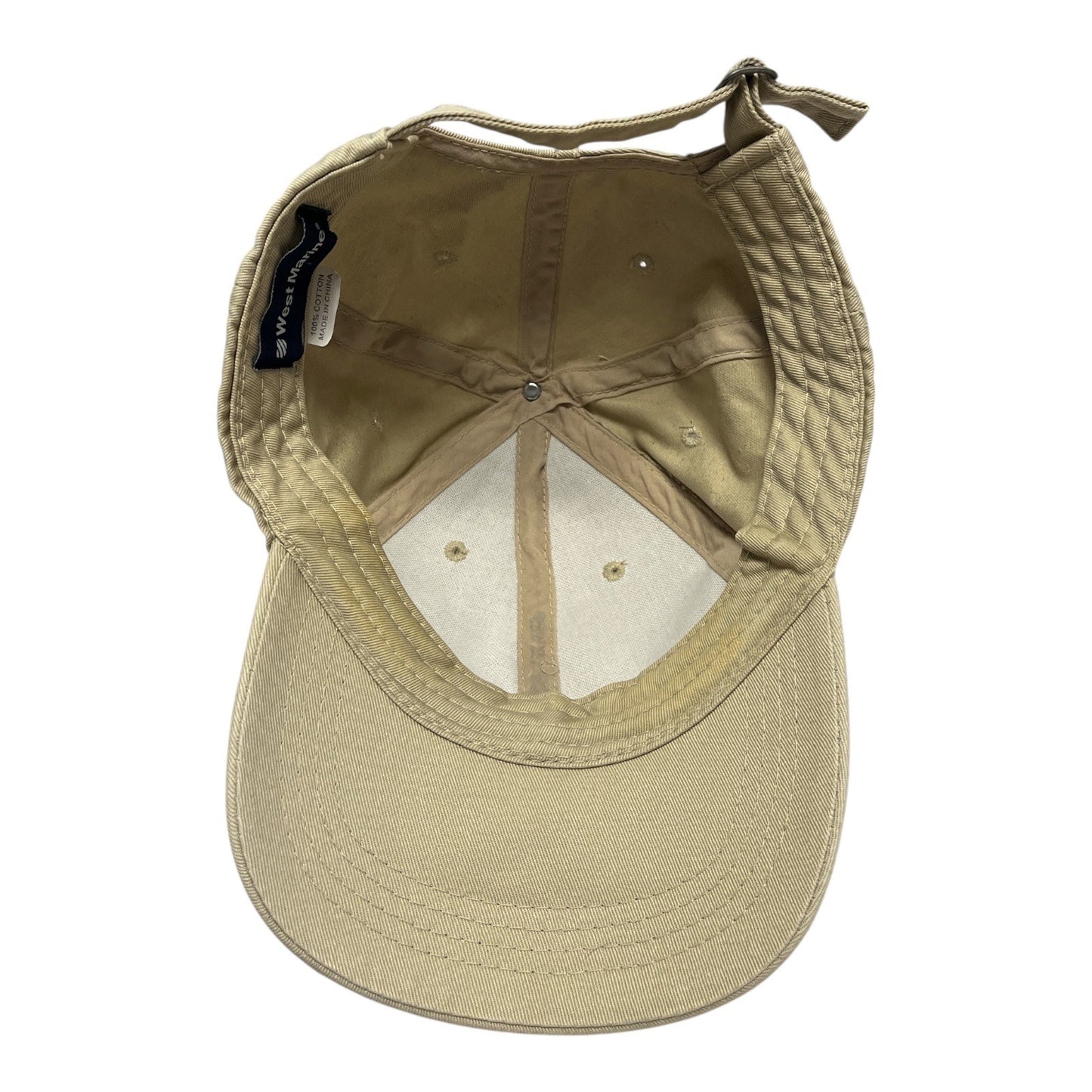 Vintage Y2K West Marine Nautical Crest Hat – Beige Cotton Adjustable Cap – Ship & Flags Embroidery