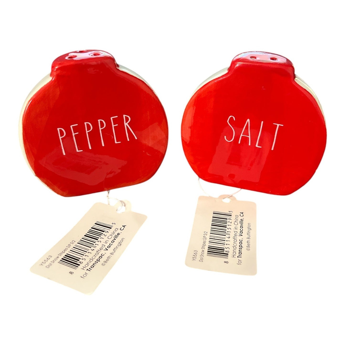 Transpac Red Snowflake Salt and Pepper Shakers with Tags