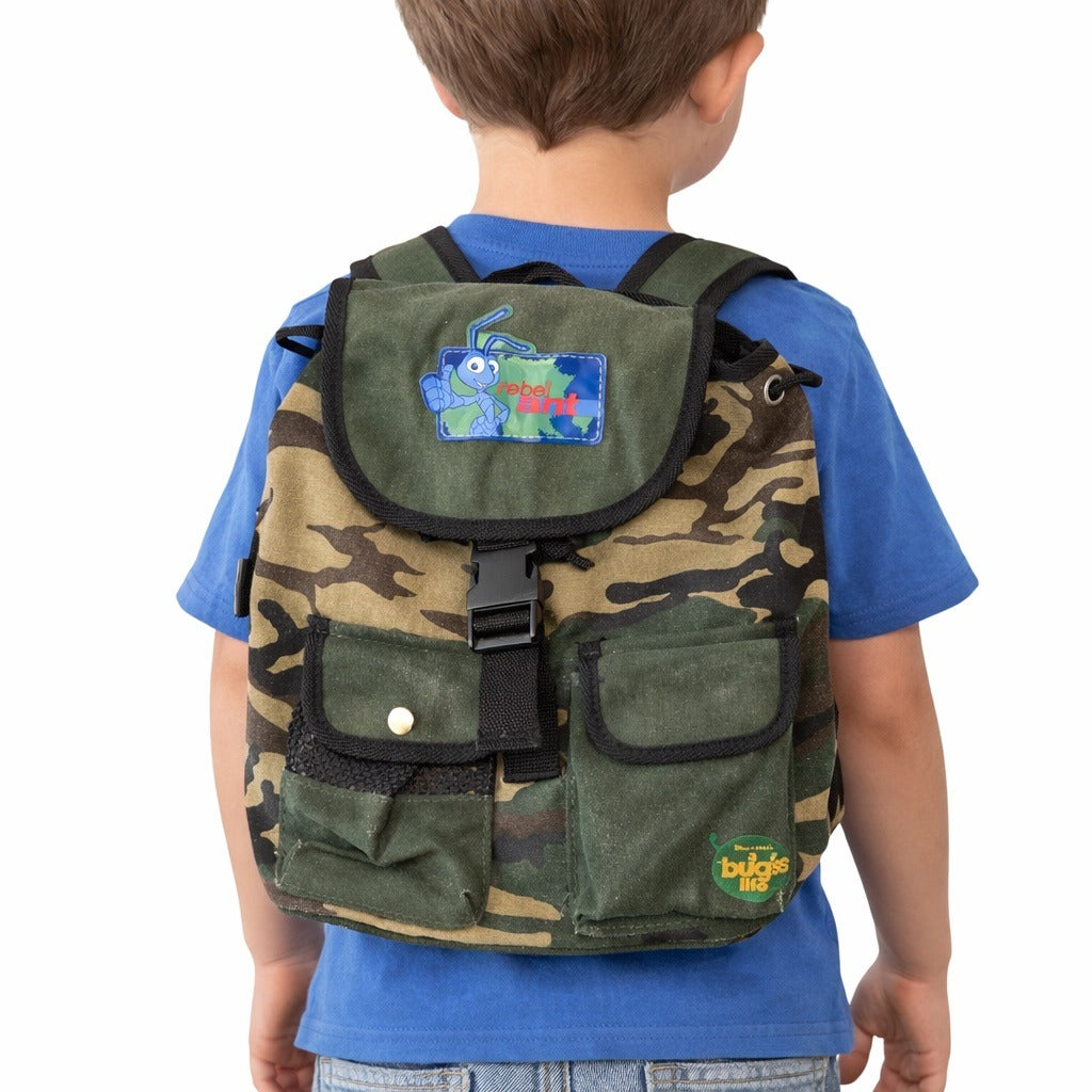 Rebel Ant Bug’s Life Kids Camouflage Backpack Drawstring Hiking Bag Outdoor Explorer Pack