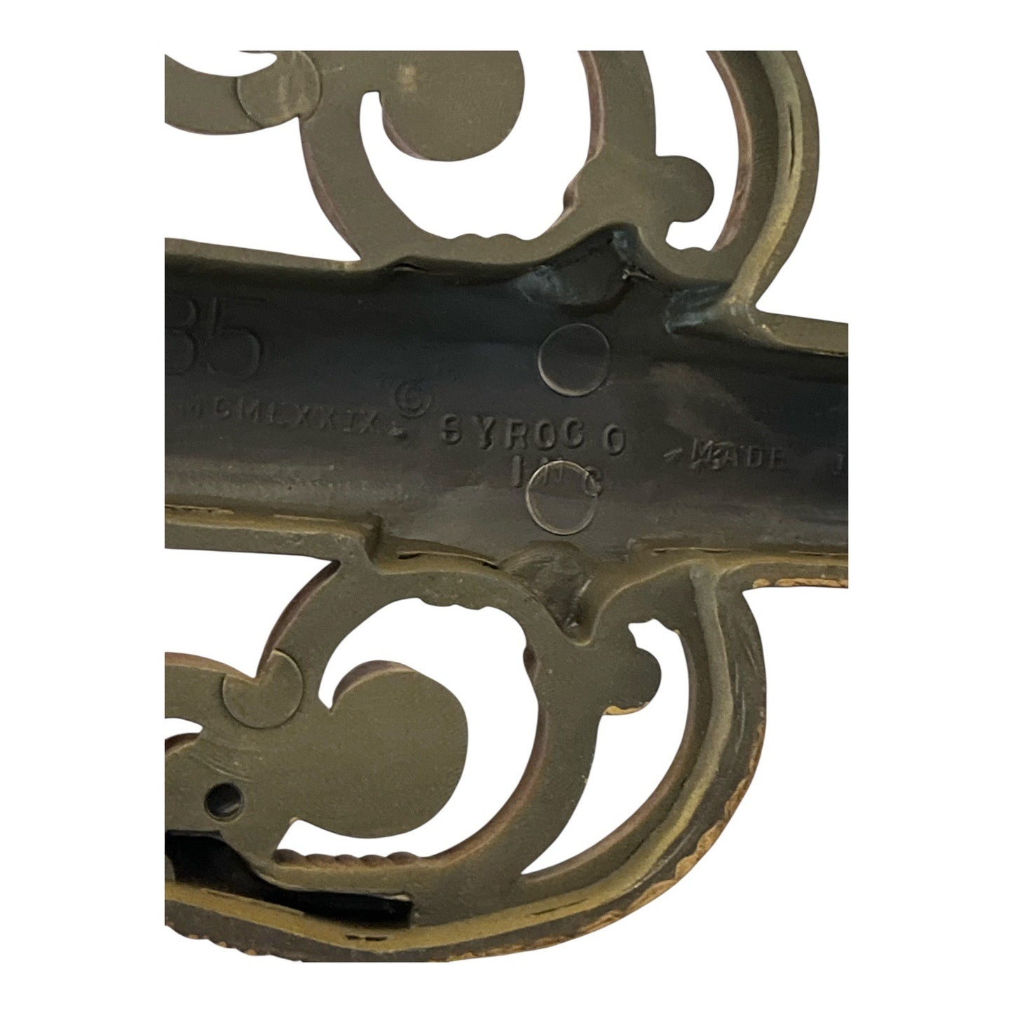Pair of 1963 Homco Syroco Wall Sconces – Gold Violin Candle Holders – Rococo Hollywood Regency