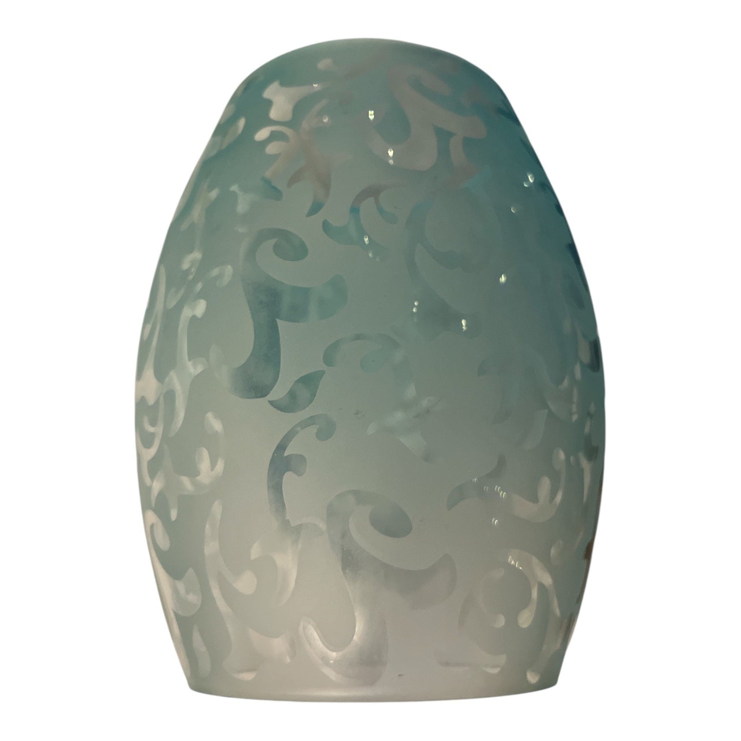 Set of 3 Frosted Aqua Blue Glass Light Fixture Shades with Etched Scroll Design – 7” Tall, 4” Openings