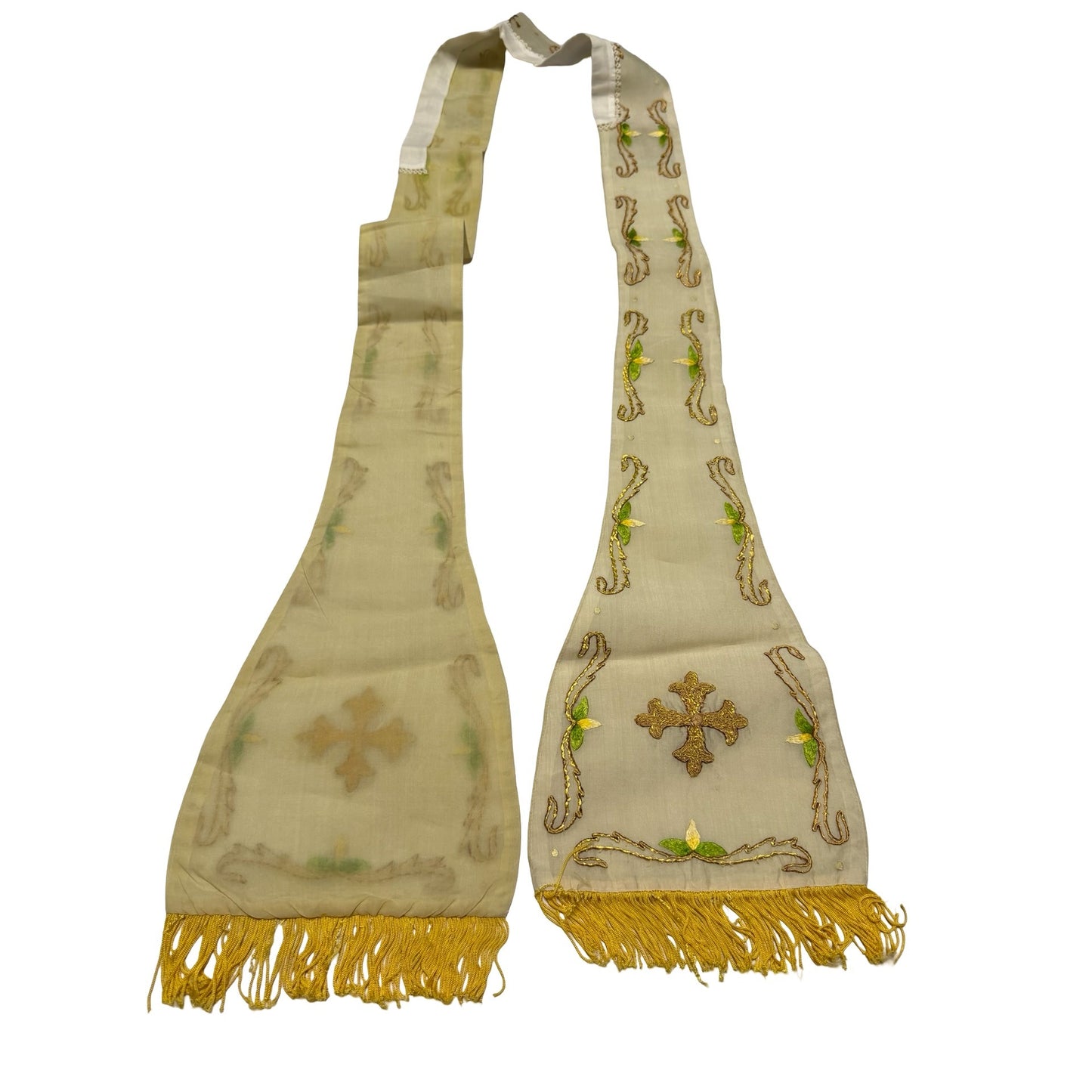Vintage Church Clergy Stole Goldwork Embroidered Cross Liturgical Vestment Altar Scarf 74"