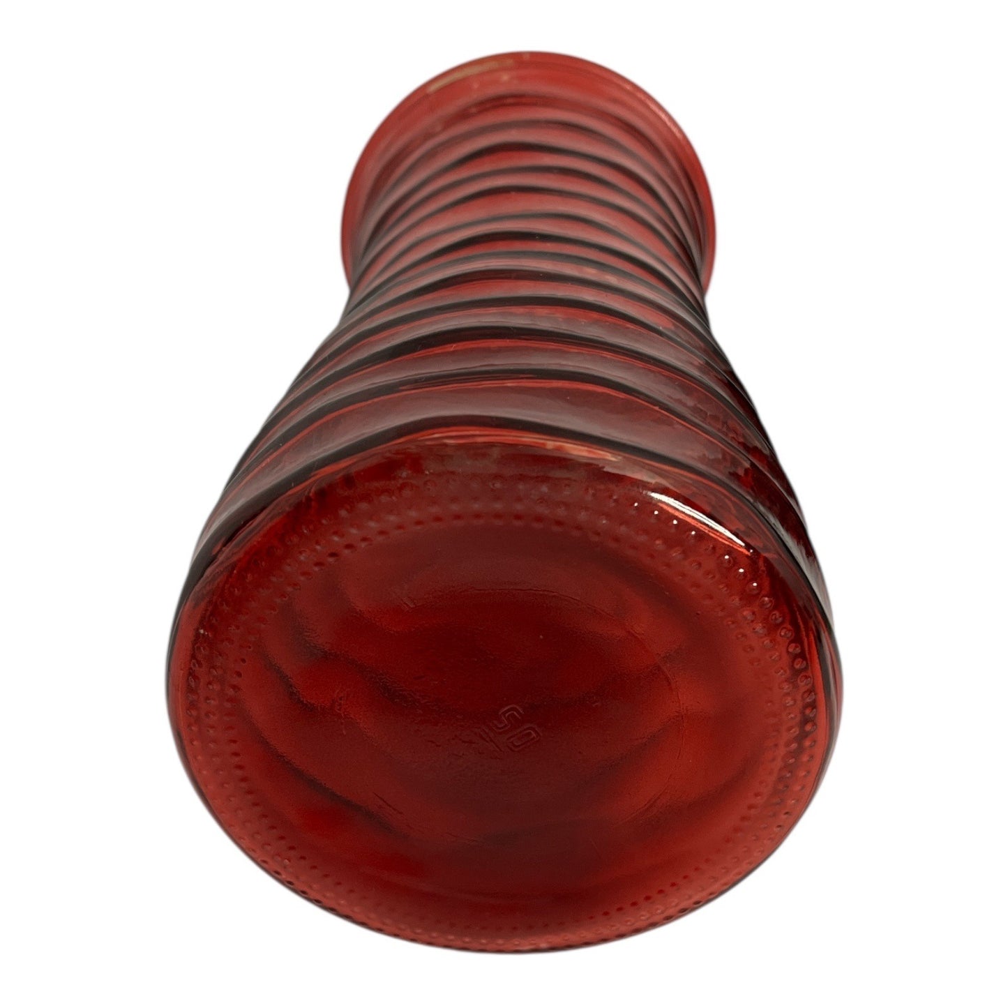Vintage Red Swirl Glass Vase – 9.5" Tall Ribbed Pattern – Retro Ruby Art Glass