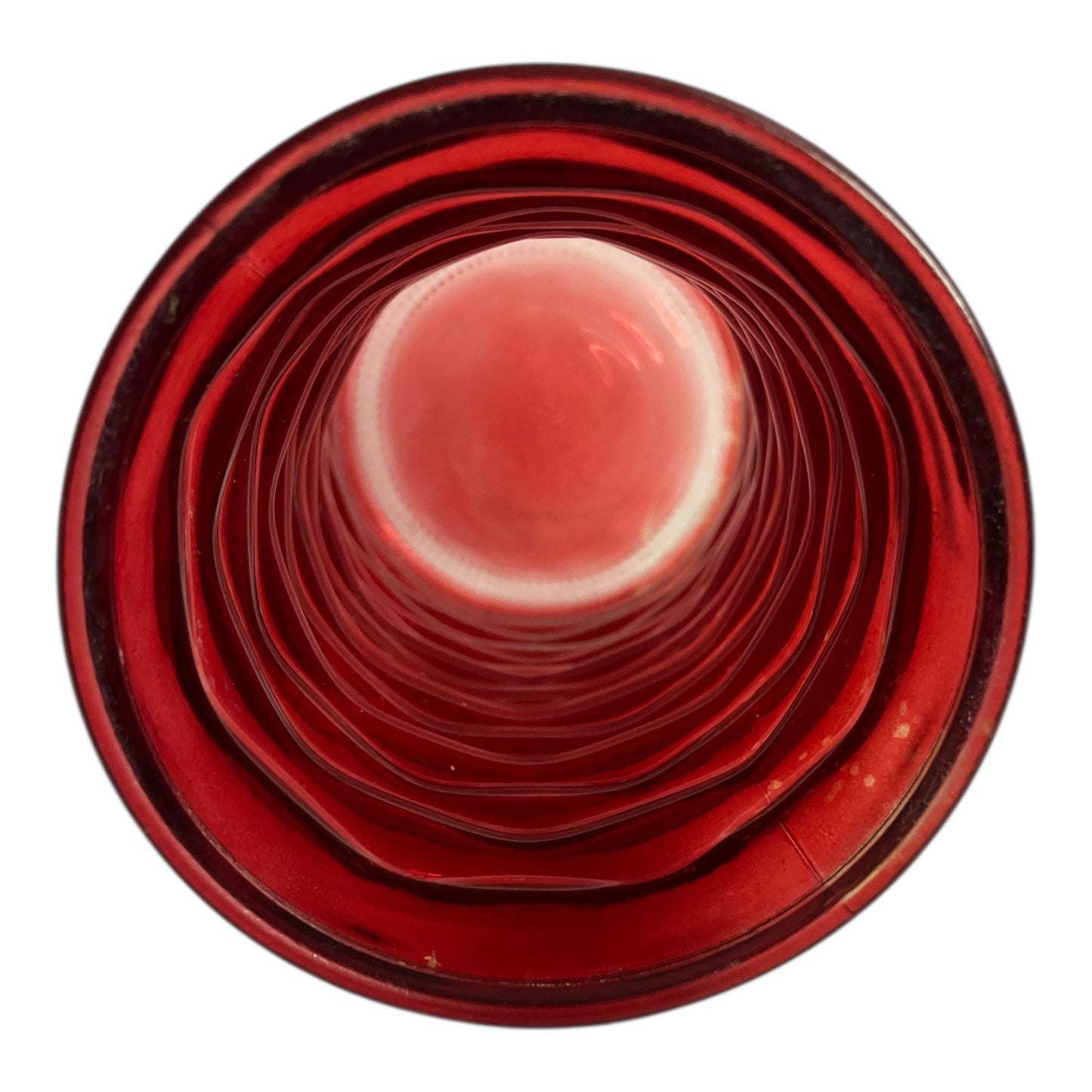 Vintage Red Swirl Glass Vase – 9.5" Tall Ribbed Pattern – Retro Ruby Art Glass