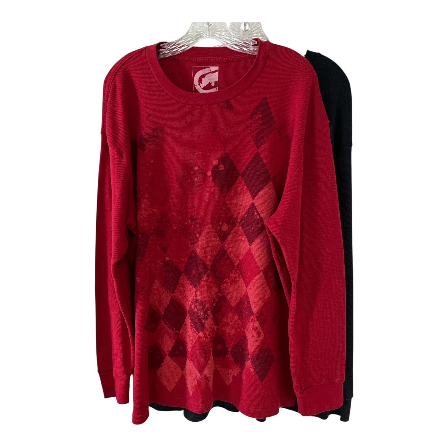 Ecko Unltd. Men’s 2XL Long Sleeve Thermal Shirts – Red & Black Diamond Graphic (Lot of 2)
