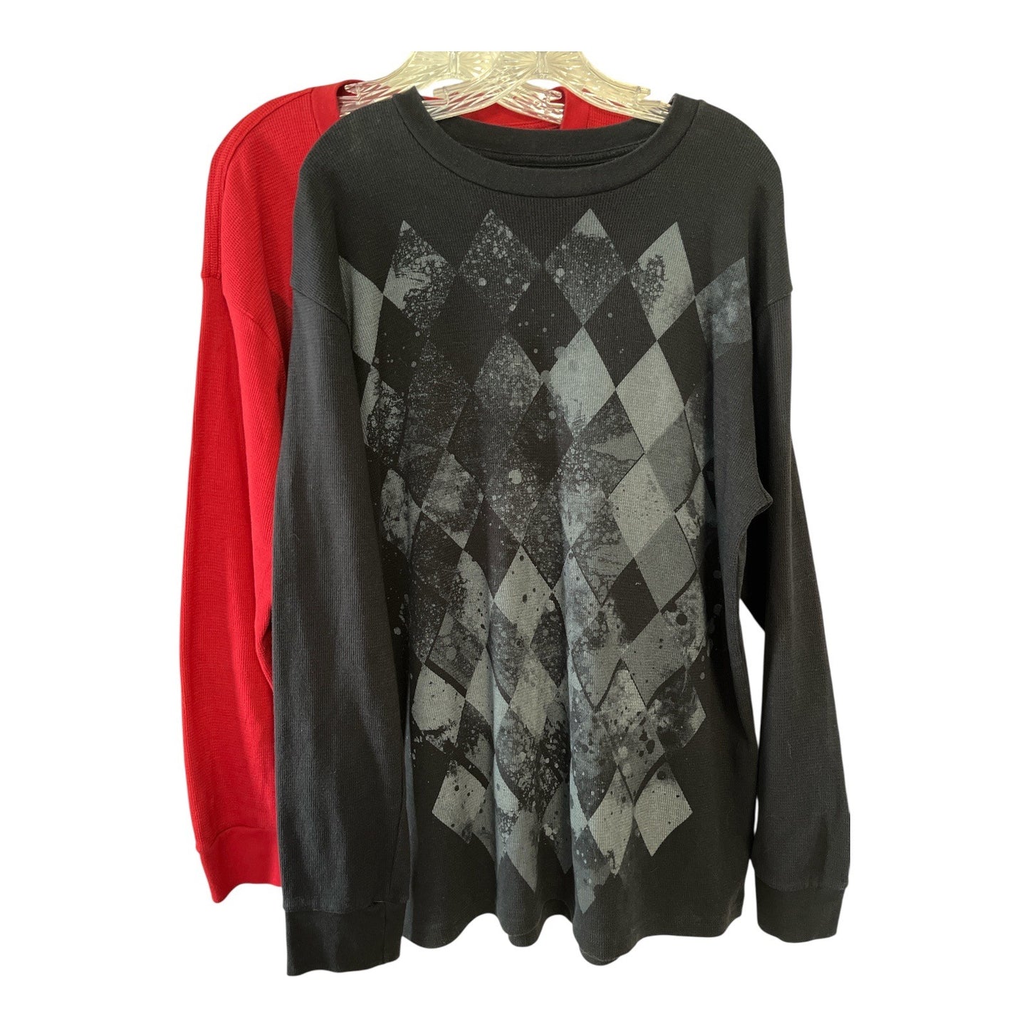 Ecko Unltd. Men’s 2XL Long Sleeve Thermal Shirts – Red & Black Diamond Graphic (Lot of 2)