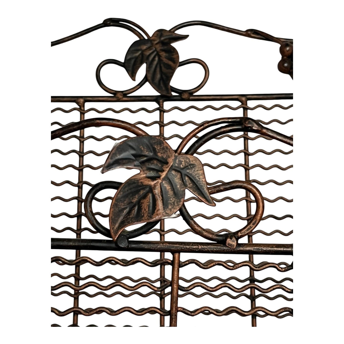 Vintage Wire Magazine Rack – Bronze Scrollwork with Grapevine Motif – Freestanding Metal Organizer