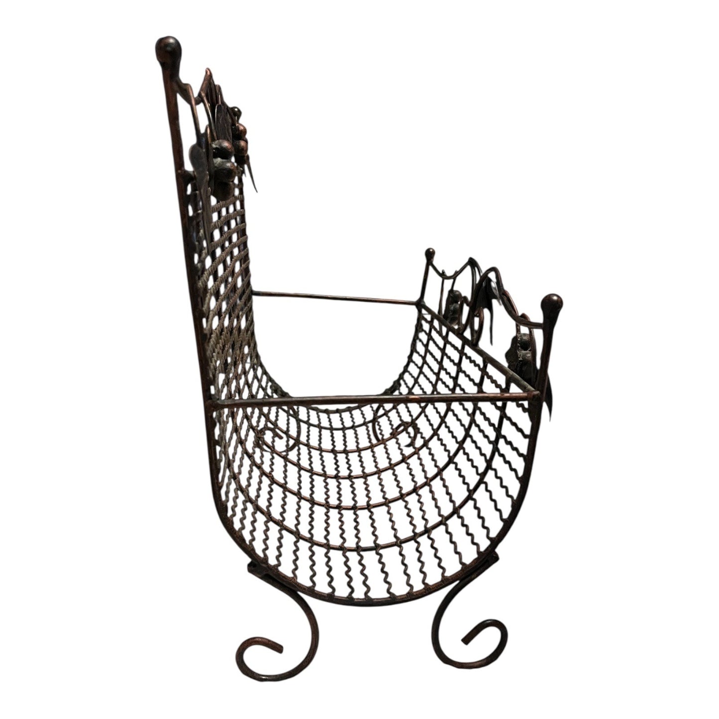 Vintage Wire Magazine Rack – Bronze Scrollwork with Grapevine Motif – Freestanding Metal Organizer