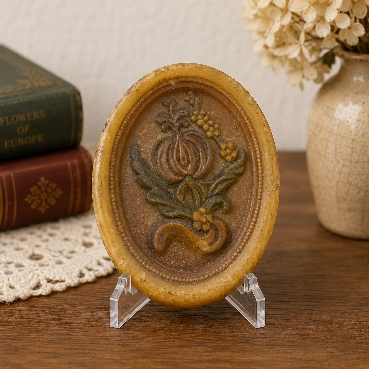 Vintage German Wax Relief Plaque Johann Baur Blumenmotive Floral Wall Art