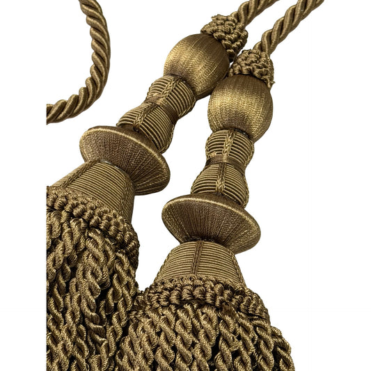 Vintage Dark Gold Double Curtain Tieback Tassel Pair 54" Decorative Drapery Holdbacks