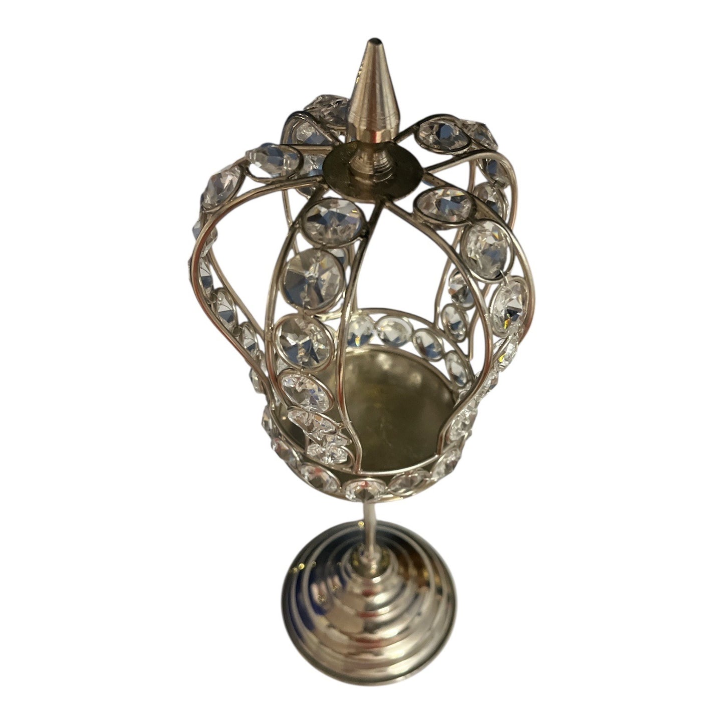 Jeweled Crown Candle Holder, Sparkling Rhinestone Pillar Stand, 14” Tall, For Every Queen
