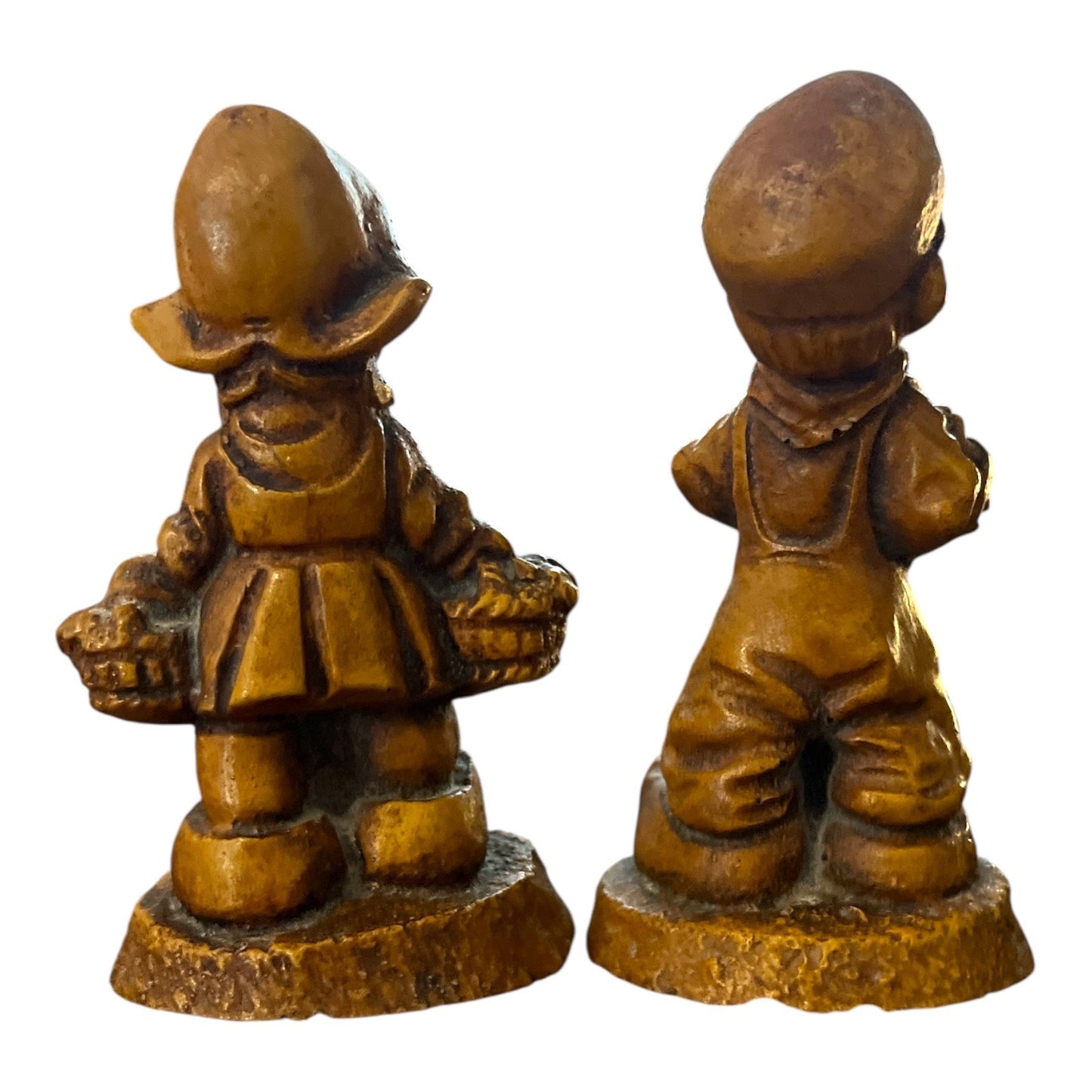 Charming Vintage Dutch Boy & Girl Figurines – Bronze-Tone Resin – 1970s Folk Art Style – Set of 2