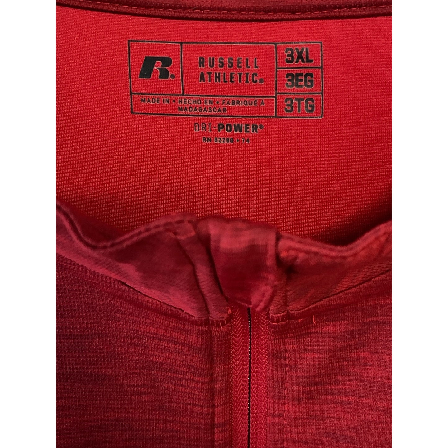 Russell pullover, red 3XL shirt, mens athletic top, dri power shirt, moisture wicking, long sleeve top, russell athletic, 1/4 zip shirt, wor