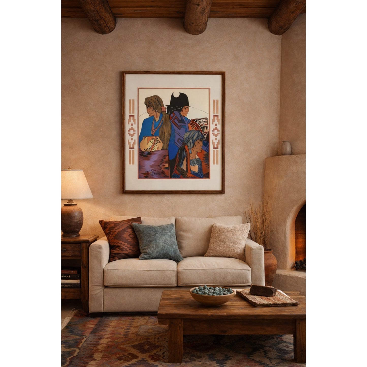 Framed Native American Art Print by Amado M. Peña Jr. Signed Southwest Indigenous Portrait Scene