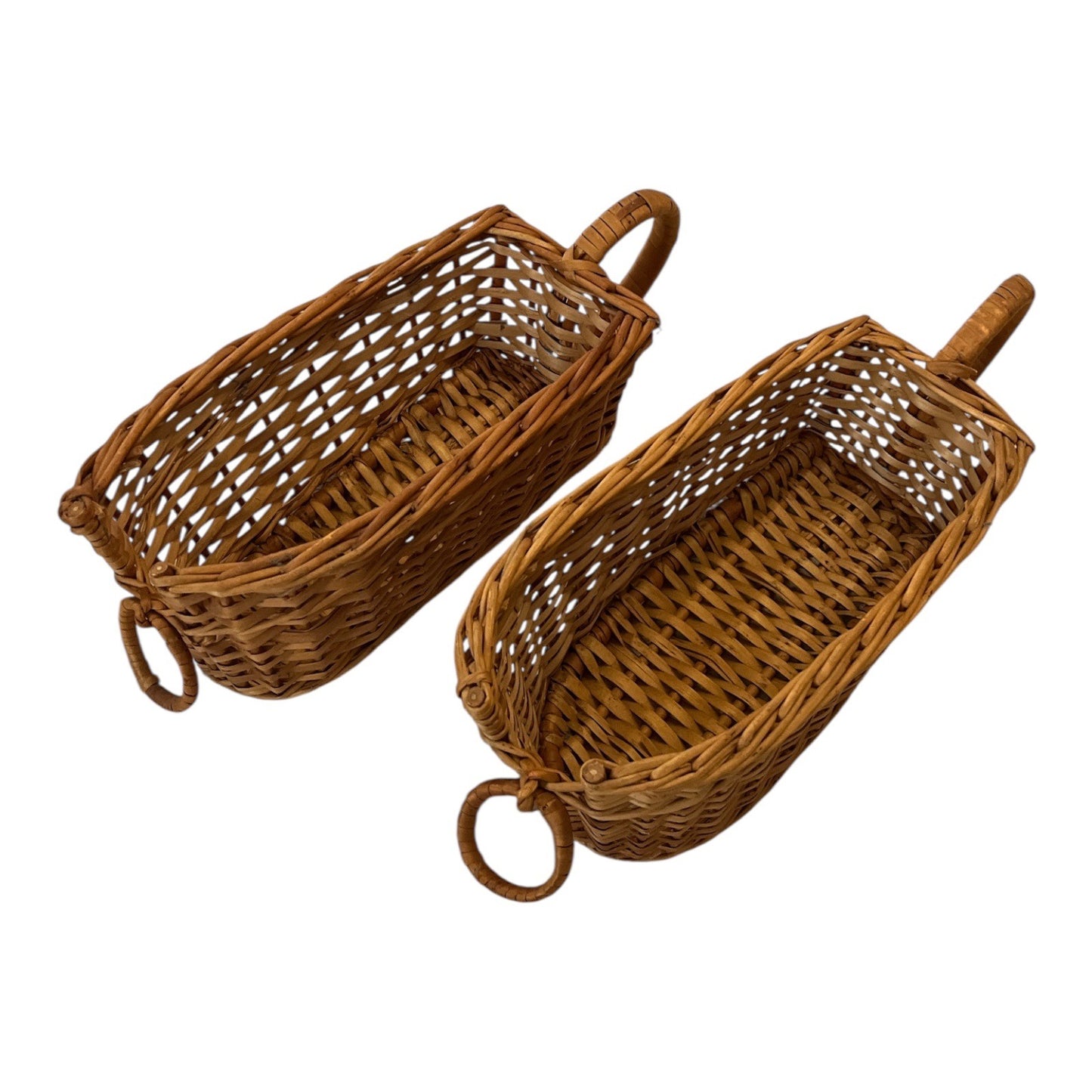 VTG Pair of Wicker Bottle Baskets with Loop Handles – Rustic Farmhouse Decor