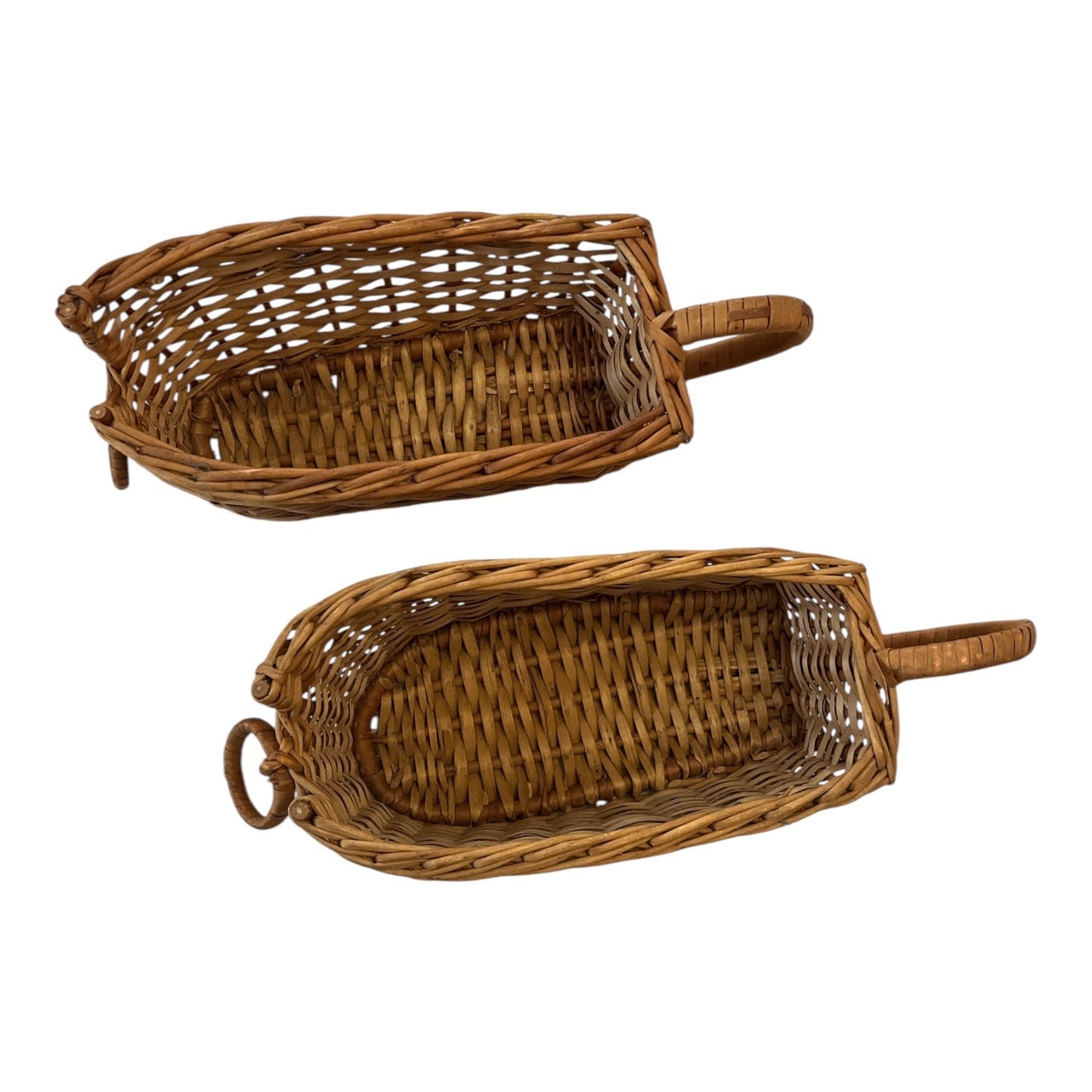 VTG Pair of Wicker Bottle Baskets with Loop Handles – Rustic Farmhouse Decor