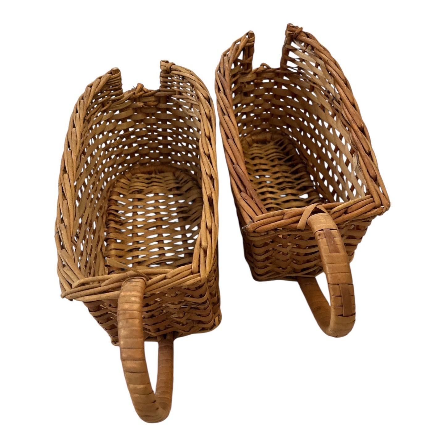 VTG Pair of Wicker Bottle Baskets with Loop Handles – Rustic Farmhouse Decor