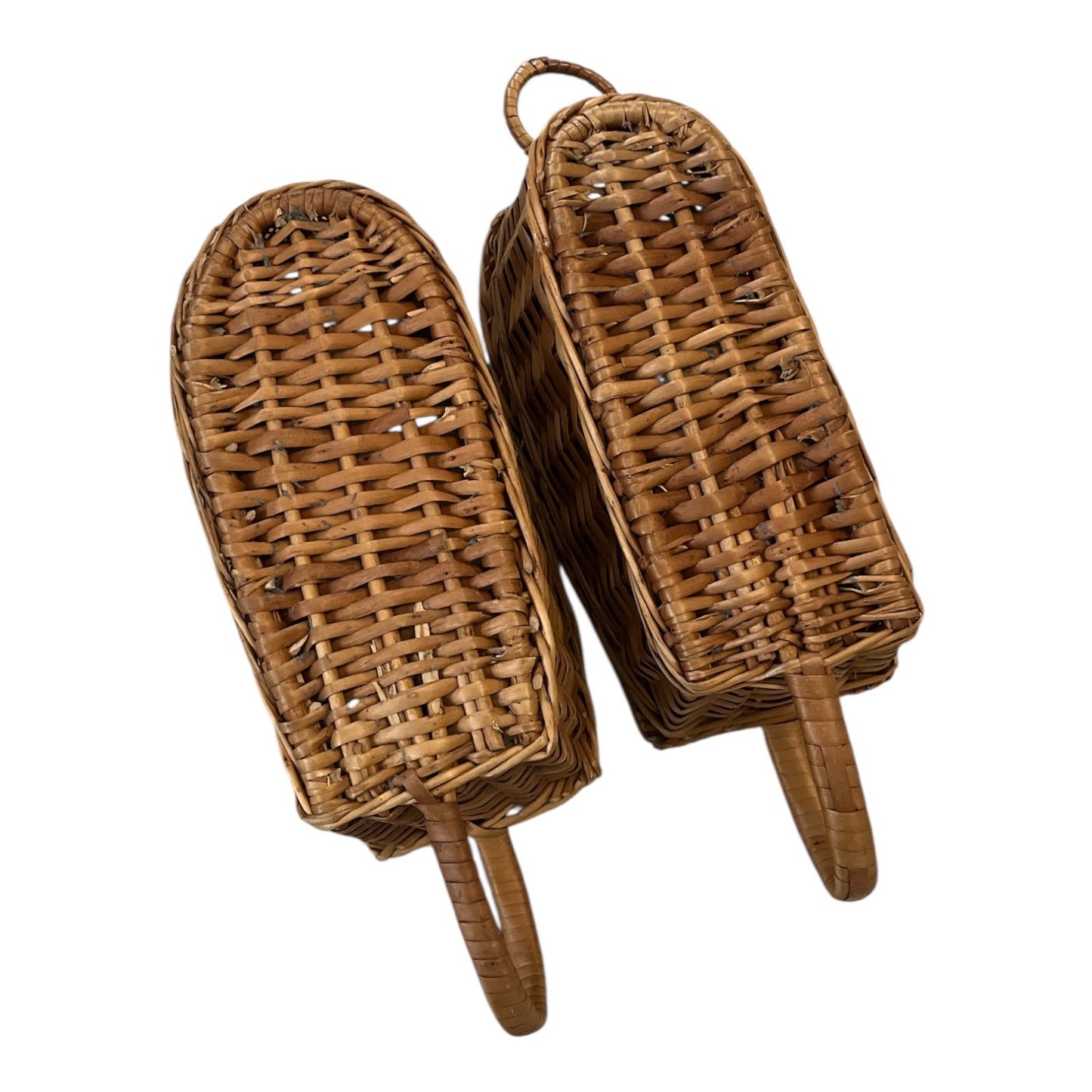 VTG Pair of Wicker Bottle Baskets with Loop Handles – Rustic Farmhouse Decor
