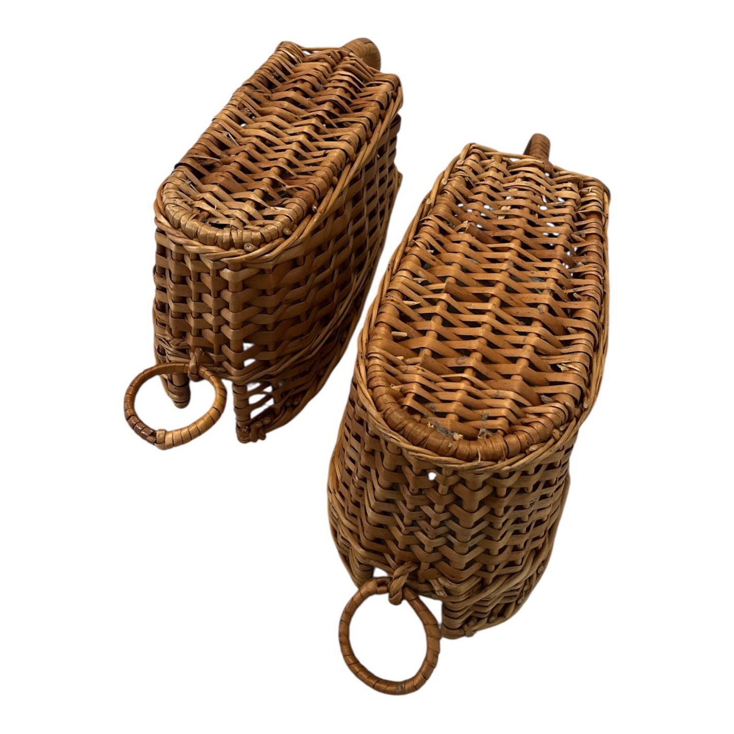 VTG Pair of Wicker Bottle Baskets with Loop Handles – Rustic Farmhouse Decor