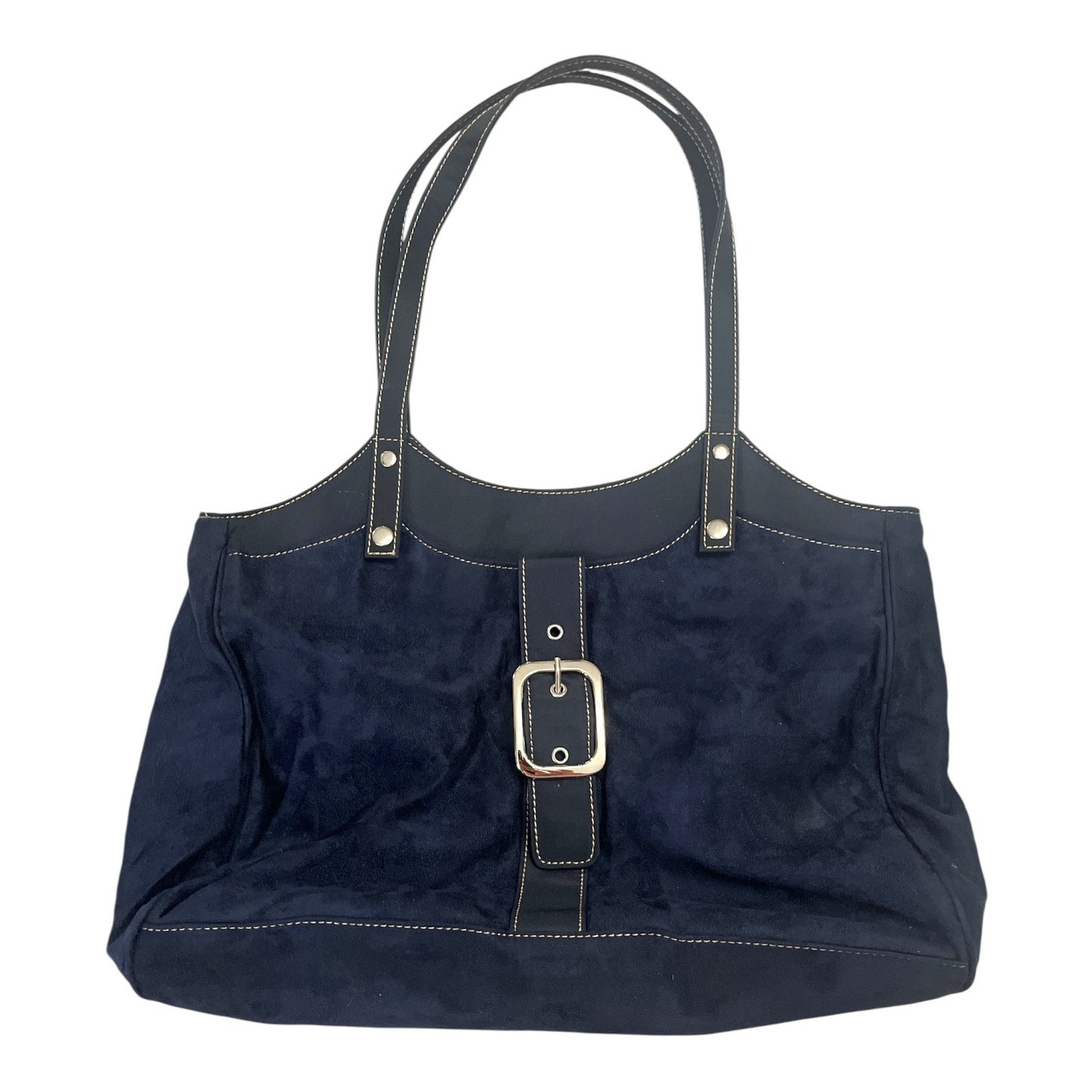 Vintage Lancôme Navy Faux Suede Tote Bag – Buckle Accent – 12" x 16" – Gift with Purchase