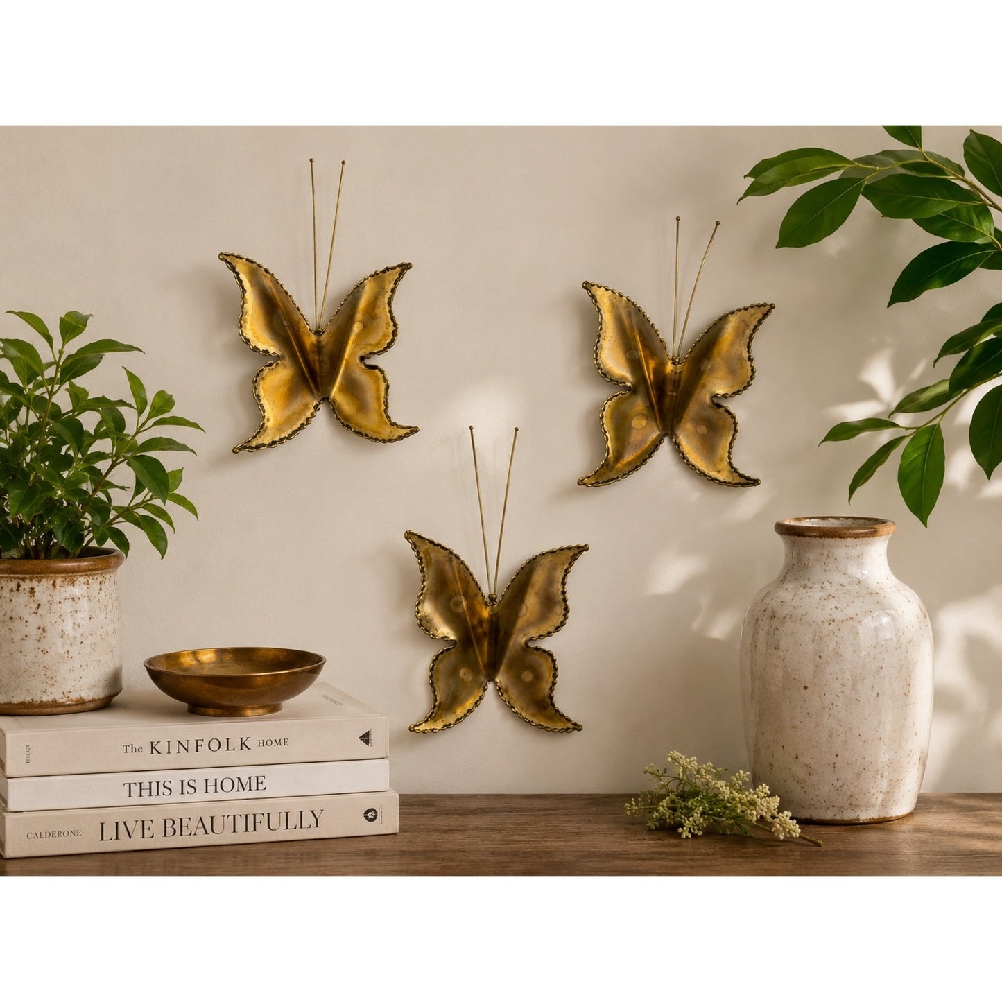 Lot of 3 Brass Butterfly Wall Decor Sculptures Metal Butterflies Mid Century Style