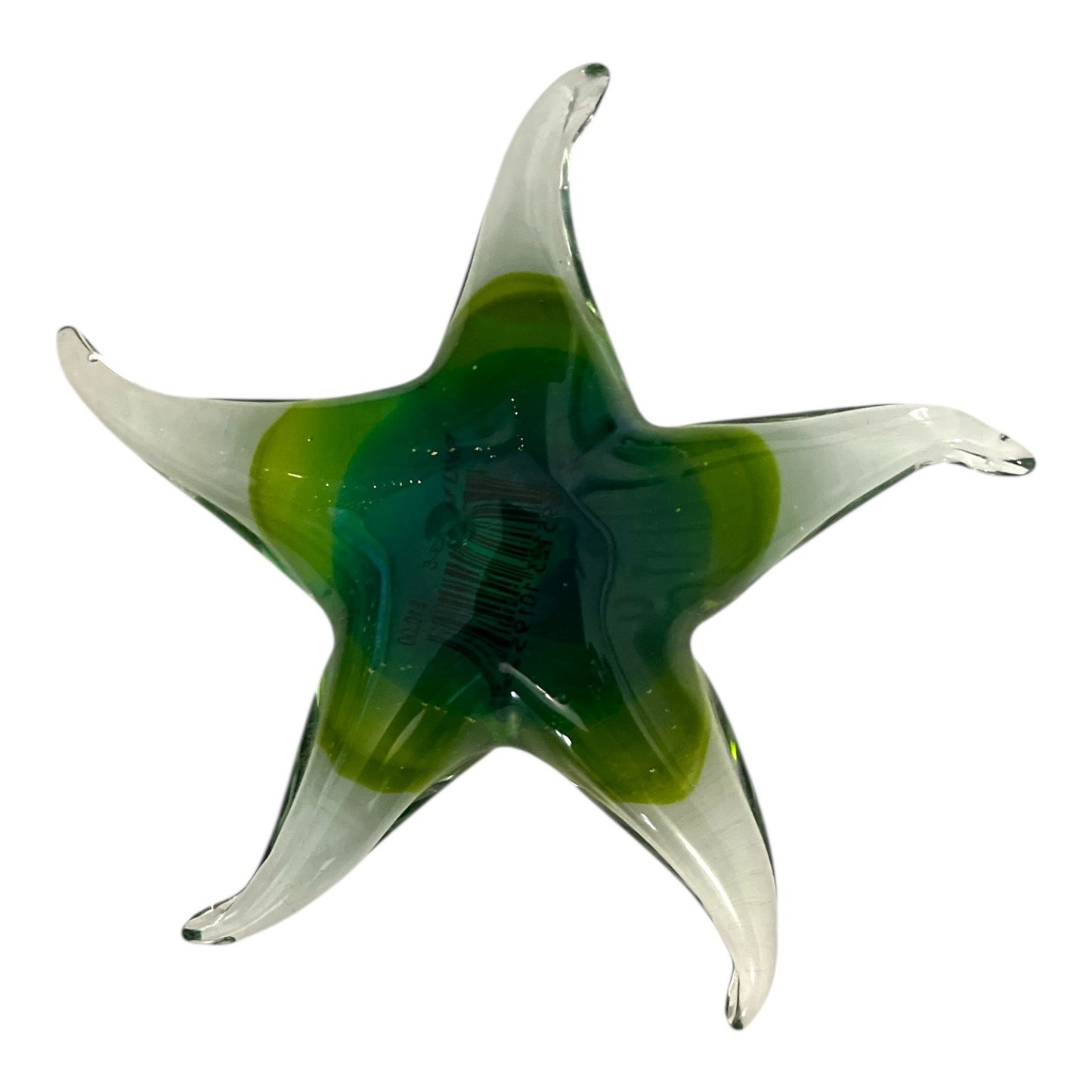 Green & Clear Glass Starfish Figurine – Art Glass Paperweight – 5.5” – With Original Box