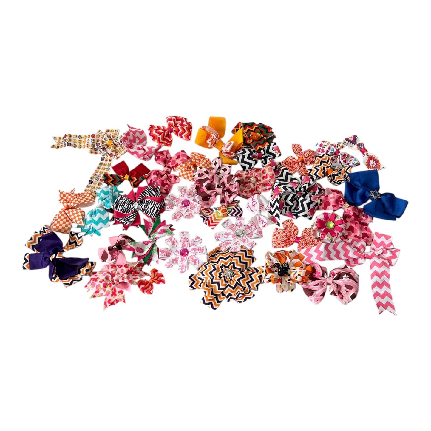 Lot of 38 Girls Hair Bows Clips Barrettes Mixed Colors Patterns