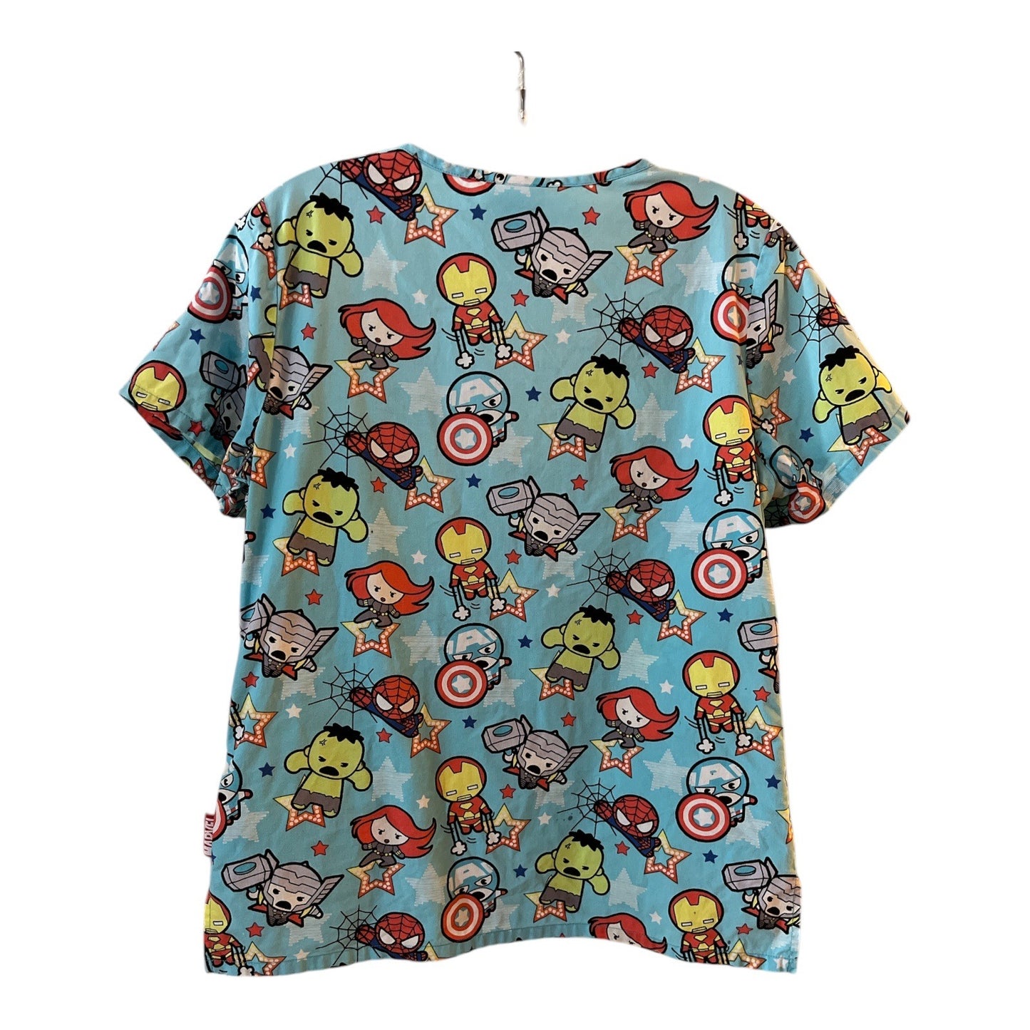 Marvel & Dickies Scrub Tops Set - S - Vibrant Fuschia & Cartoon Avengers Print
