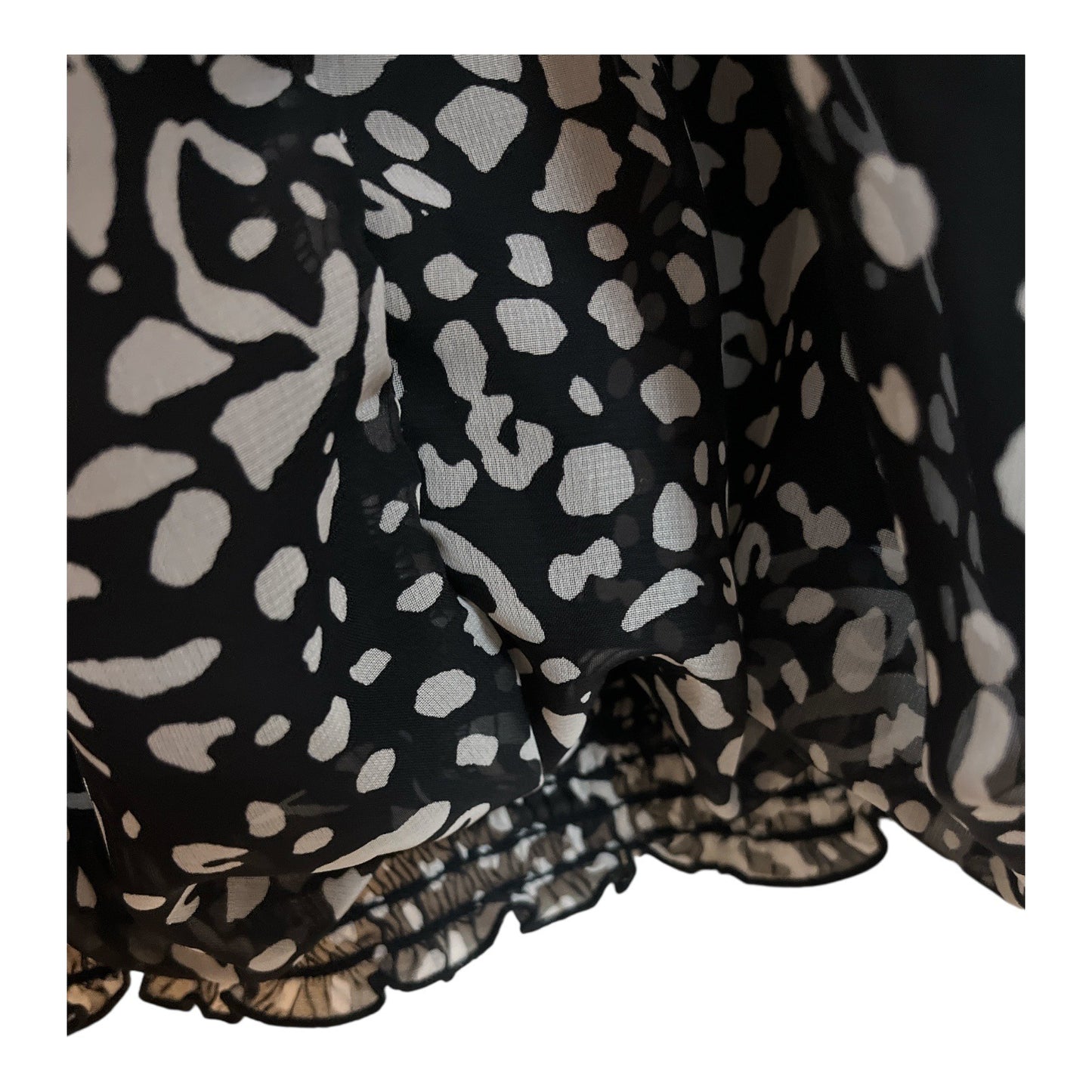 Y2K Aqua Blues Women’s 3X Flutter Sleeve Sheer Overlay Blouse Black White Animal Print Made in USA