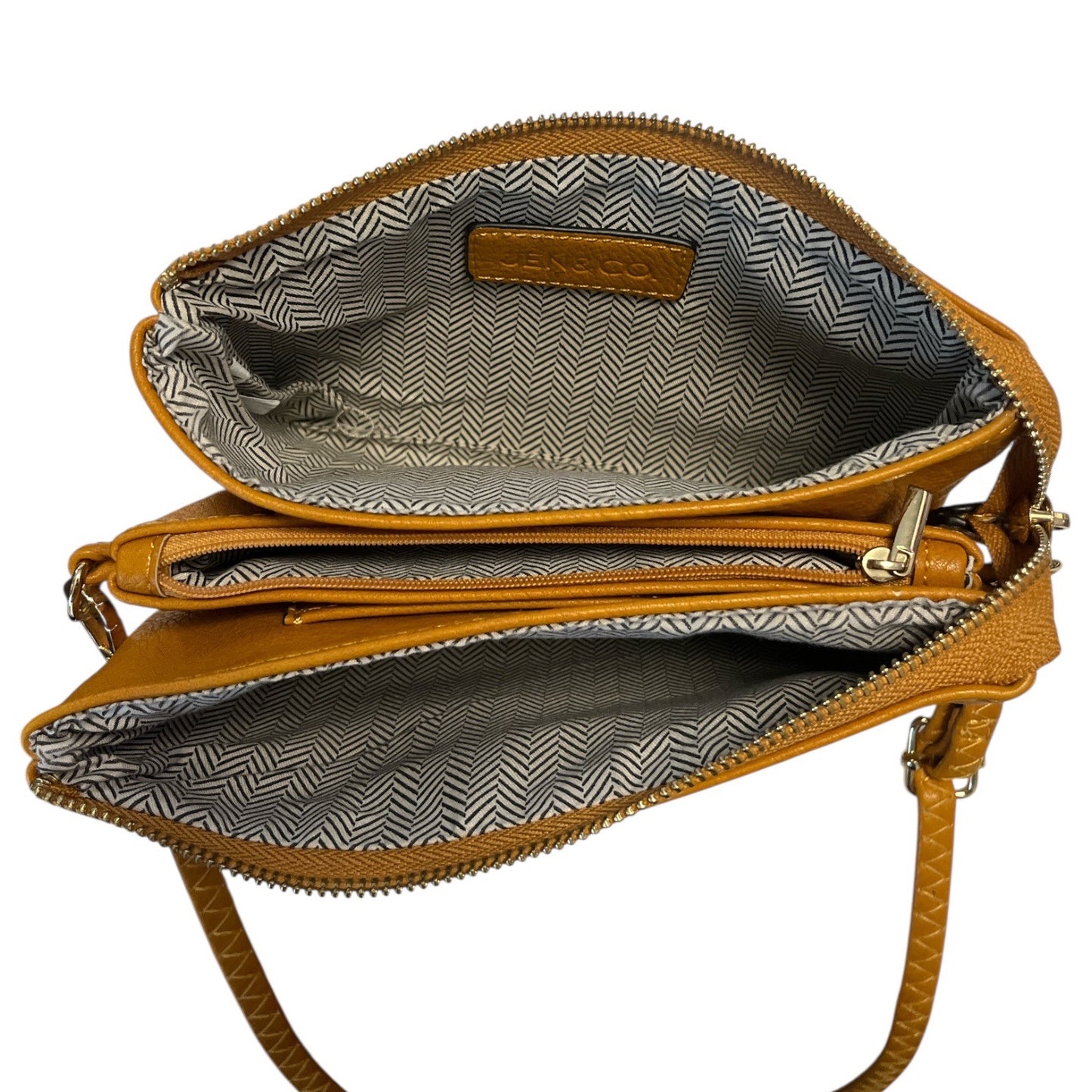 Jen & Co. Mustard Yellow Faux Leather Crossbody Wristlet Bag | Dual Zip | Gold Hardware