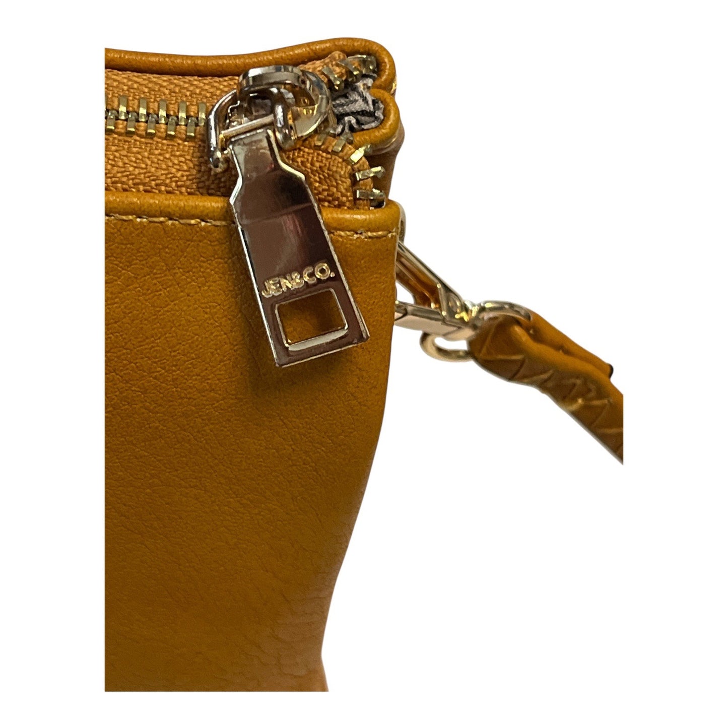 Jen & Co. Mustard Yellow Faux Leather Crossbody Wristlet Bag | Dual Zip | Gold Hardware