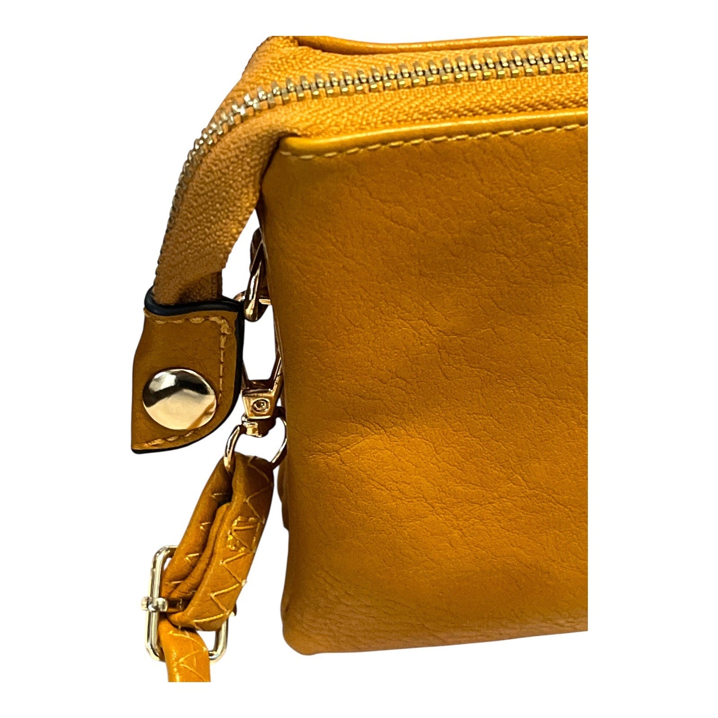 Jen & Co. Mustard Yellow Faux Leather Crossbody Wristlet Bag | Dual Zip | Gold Hardware